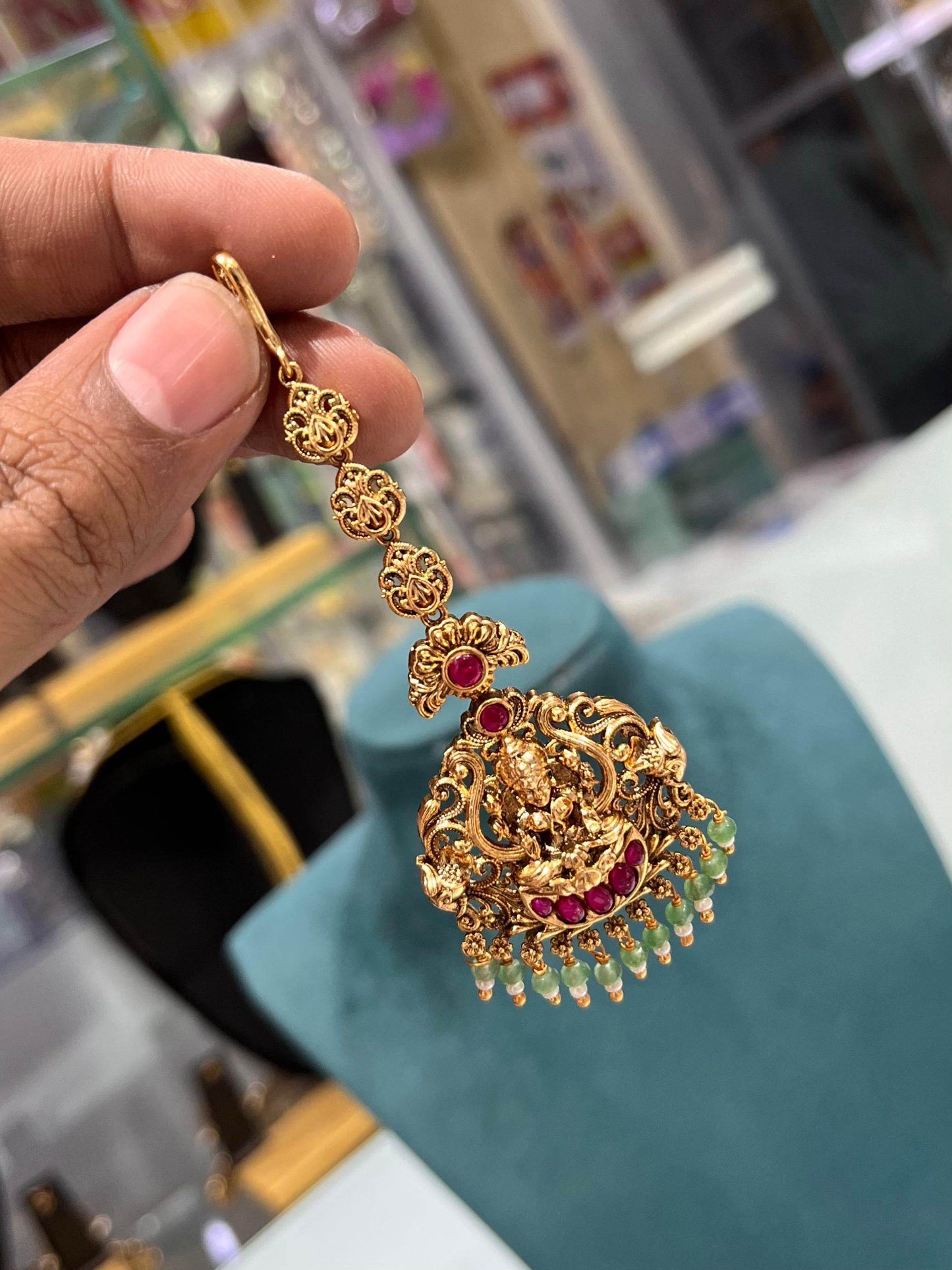 Premium Matt with Kempu Stones Tikka - Nakshatra Jewels
