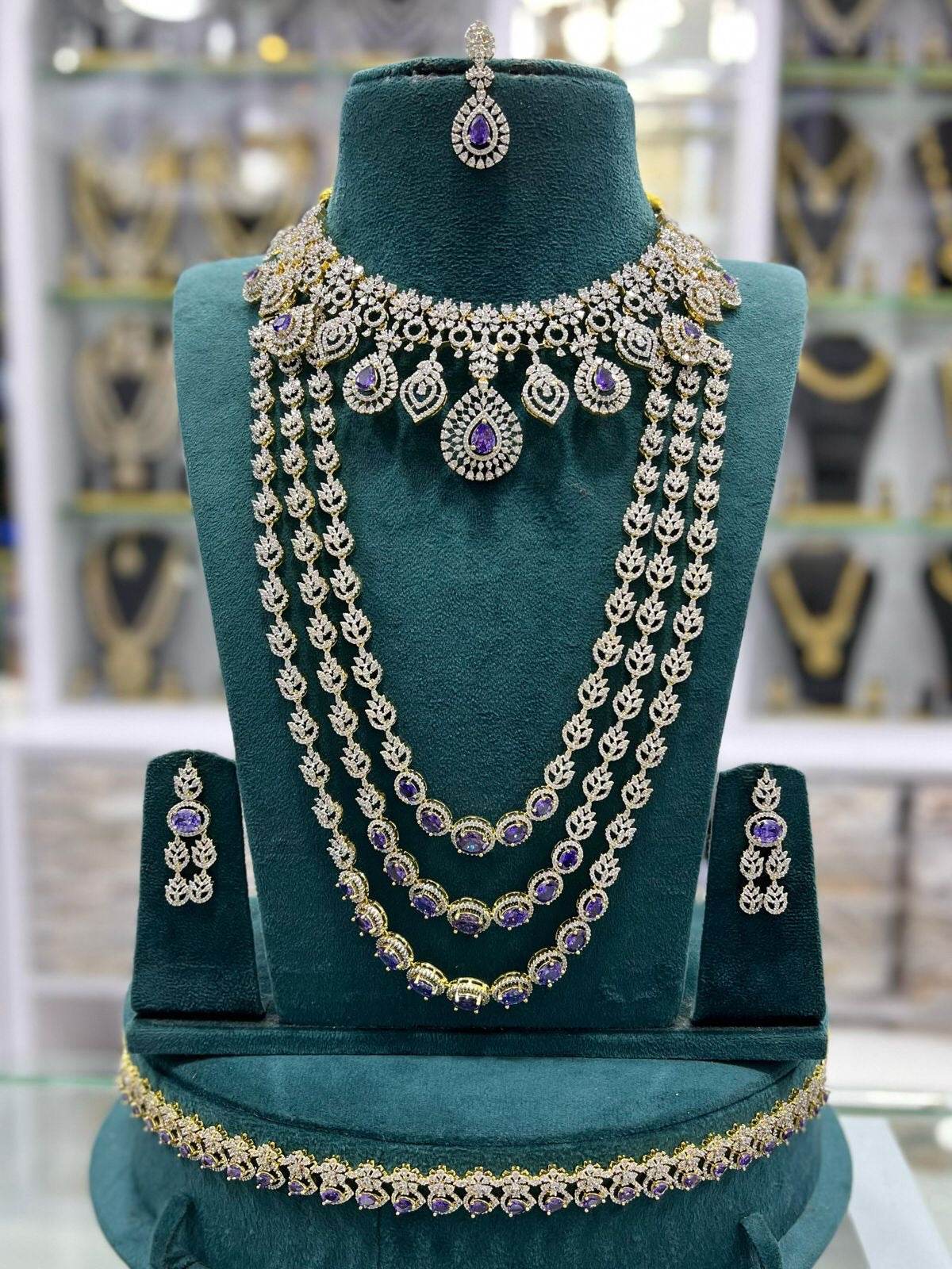 American Diamond Stones Bridal Combo Set - Nakshatra Jewels