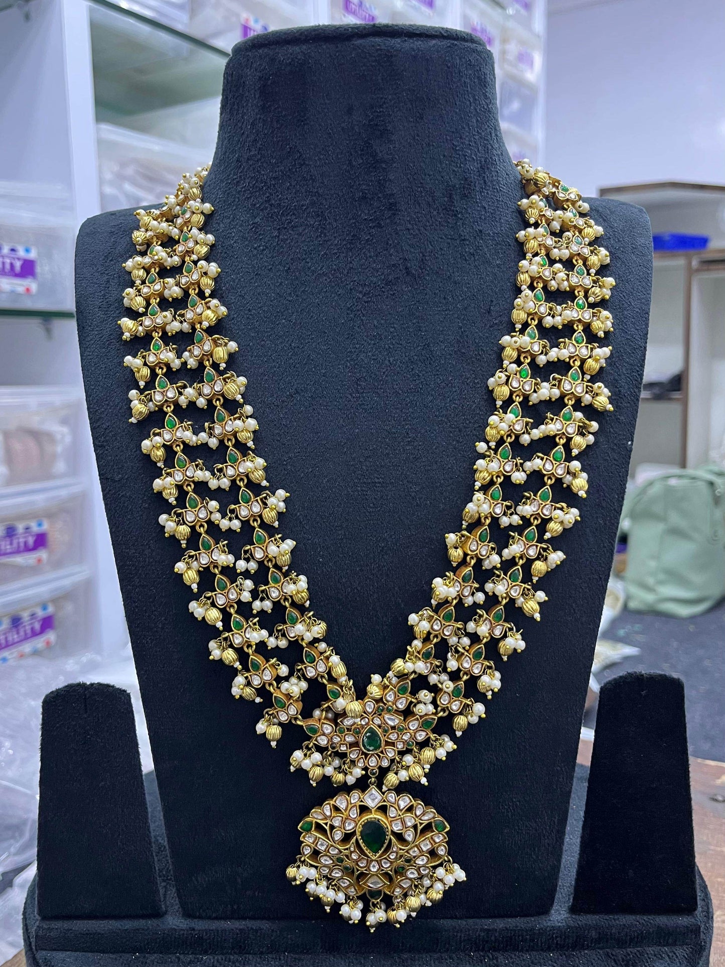 Jadau Kundan Stones Bridal Haram - Nakshatra Jewels
