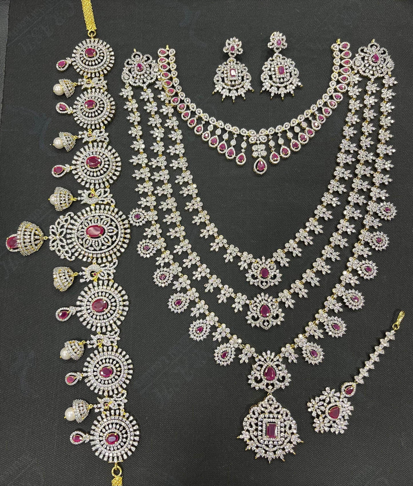 American Diamond Stones Bridal Combo Set - Nakshatra Jewels