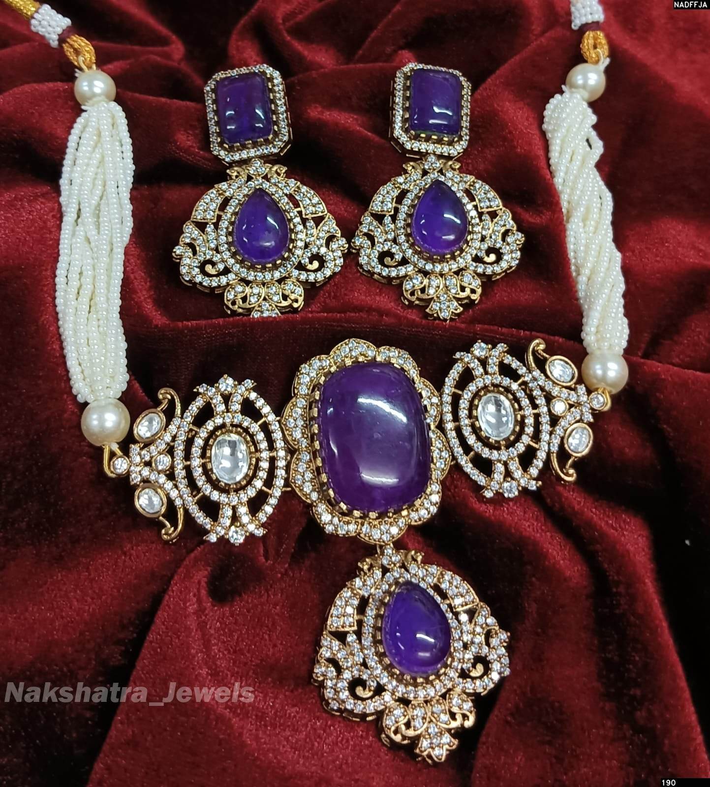 Victorian Polish AD & Moissanite Stones Bridal Choker - Nakshatra Jewels