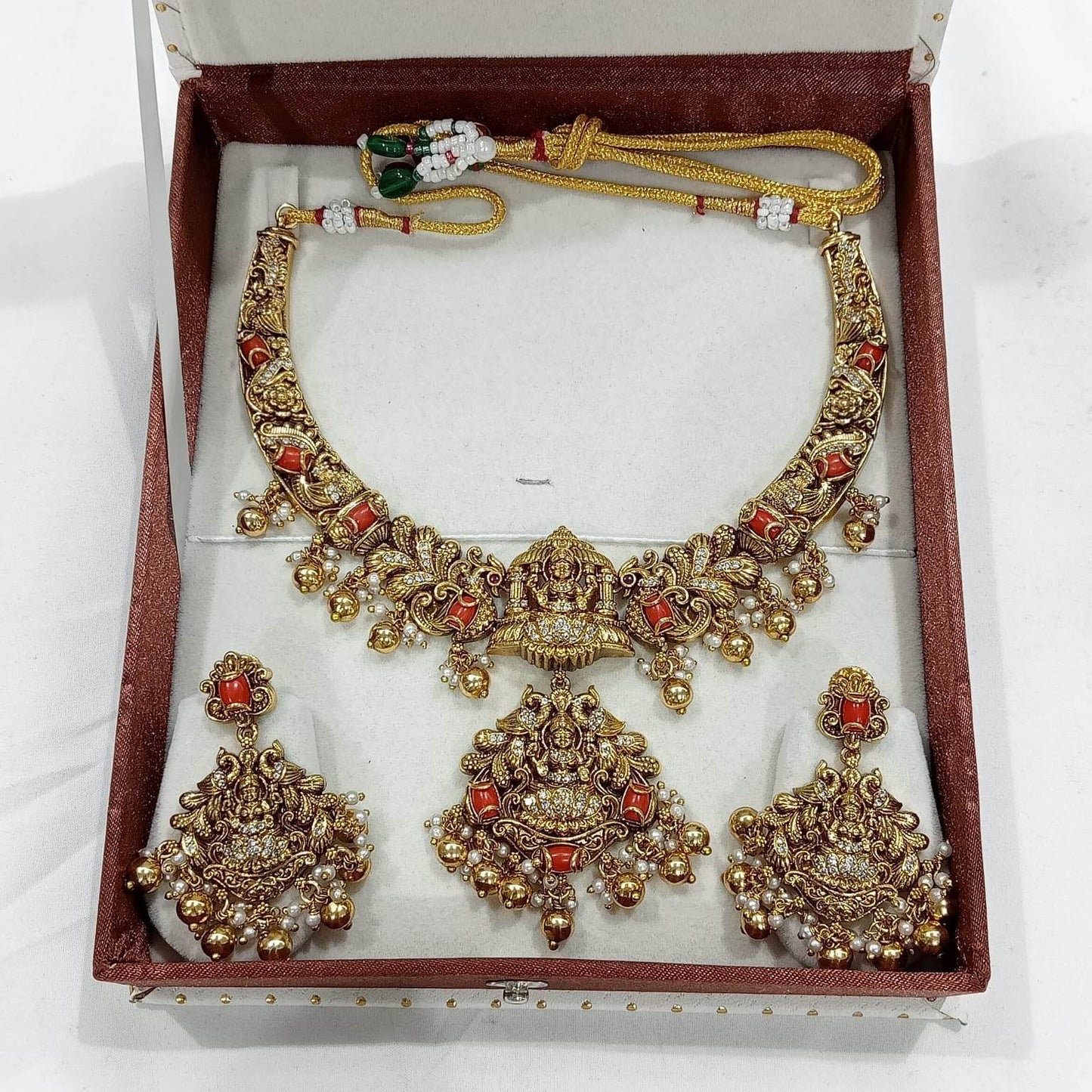 Nakshi work with Coral Beads Necklace - Nakshatra Jewels