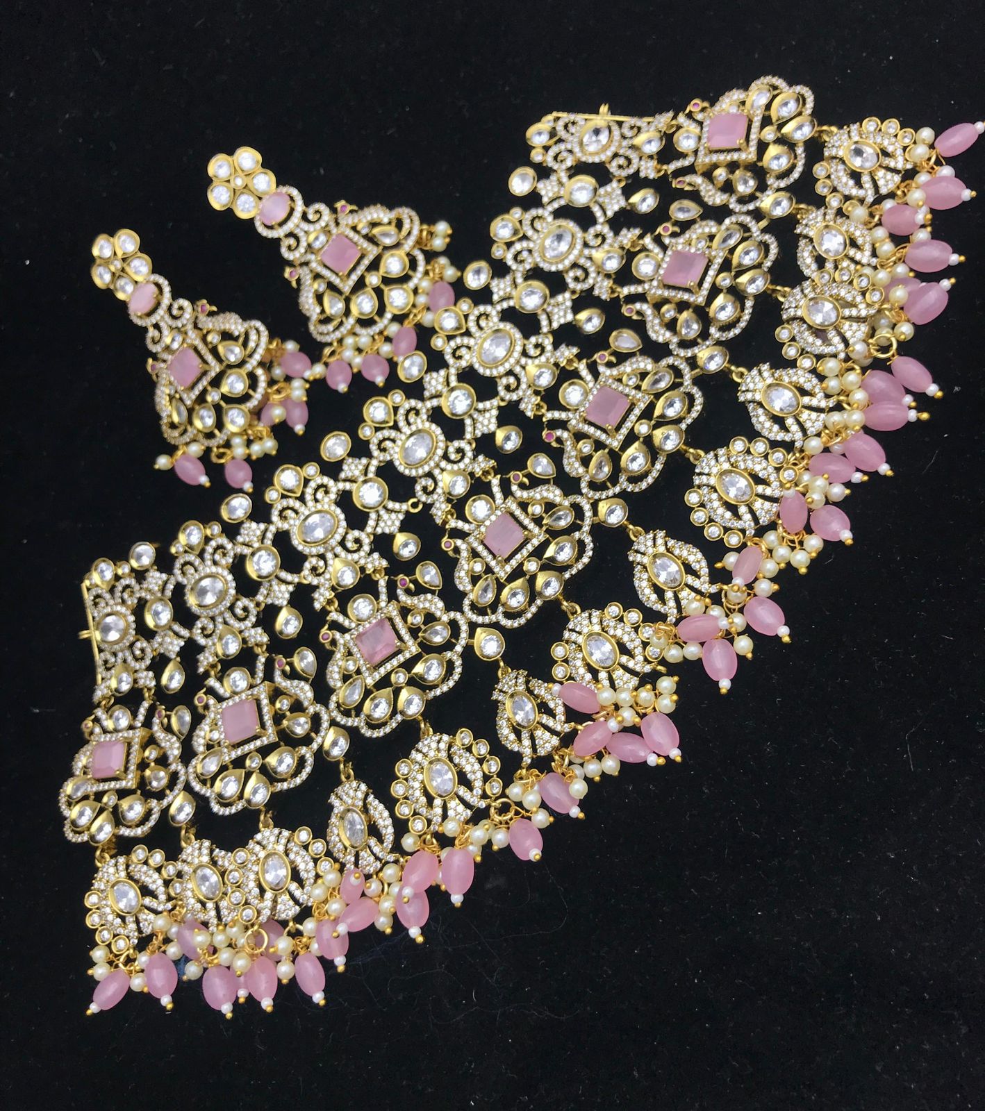 Victorian Polish AD & Moissanite Stones Bridal Neck Set