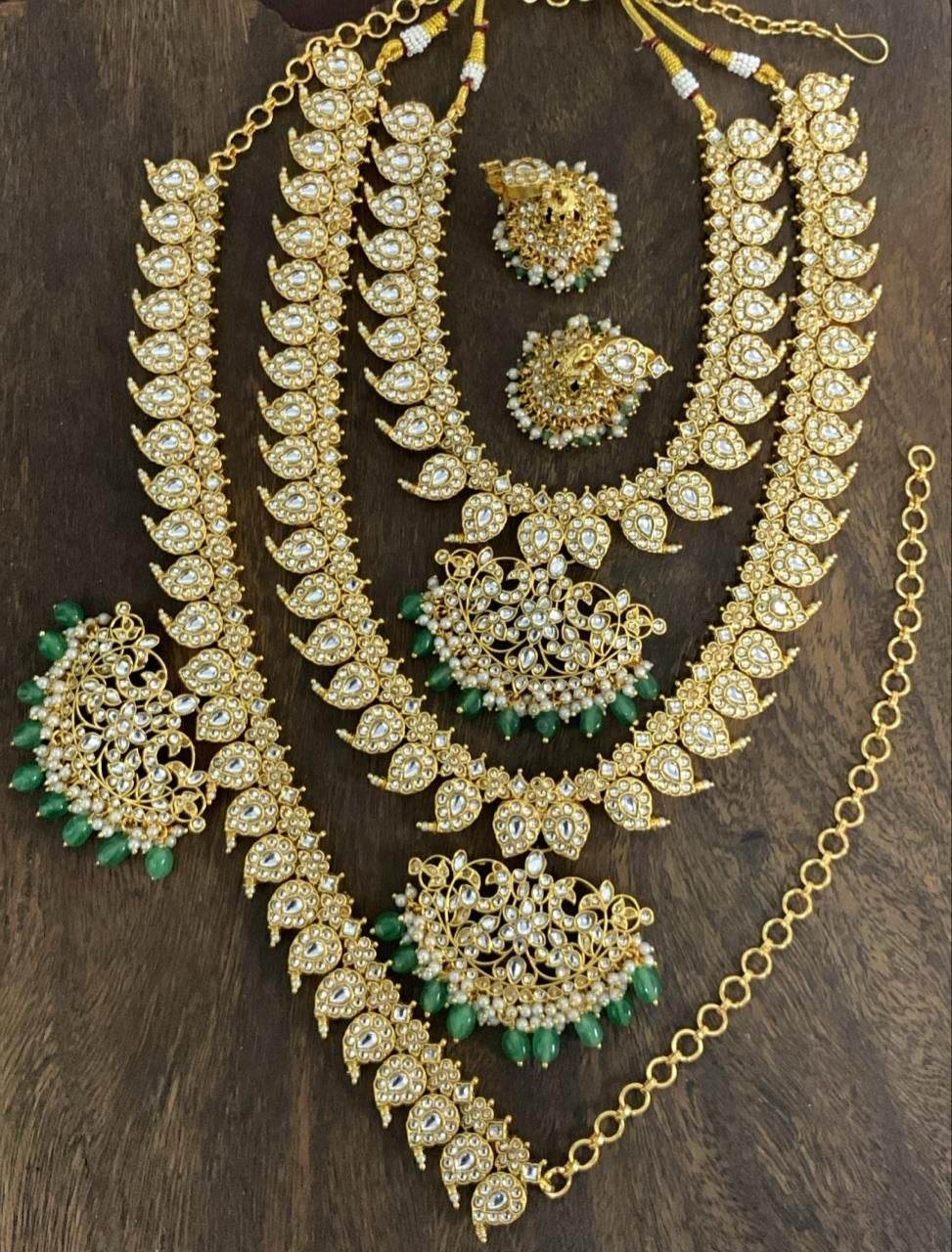 Nakshi Work with Kempu Stones Bridal Combo Set - Nakshatra Jewels