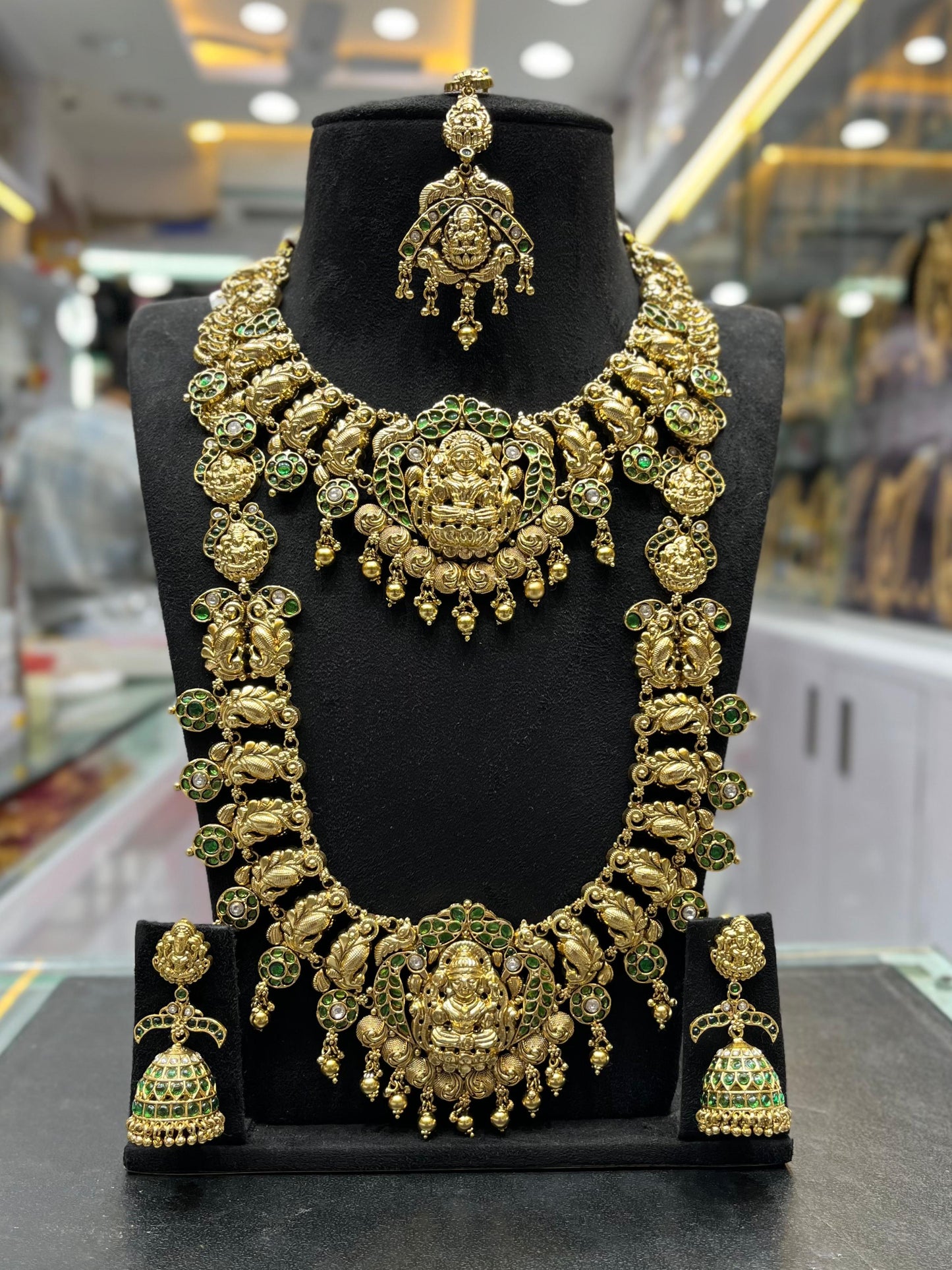 Nakshi Work with Kempu Stones Bridal Combo Set