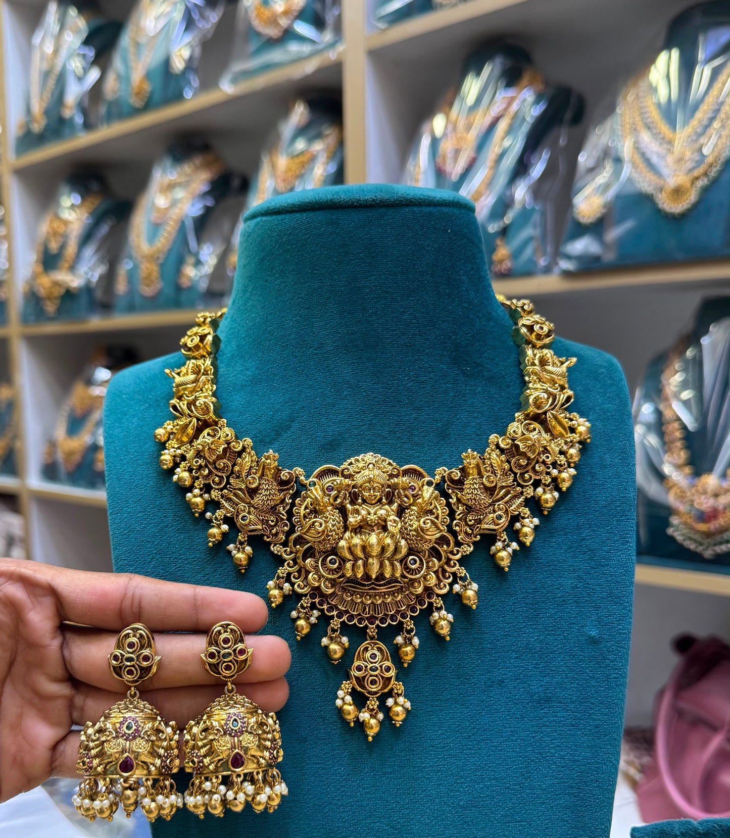 Nakshi Work with AD Stones Bridal Necklace