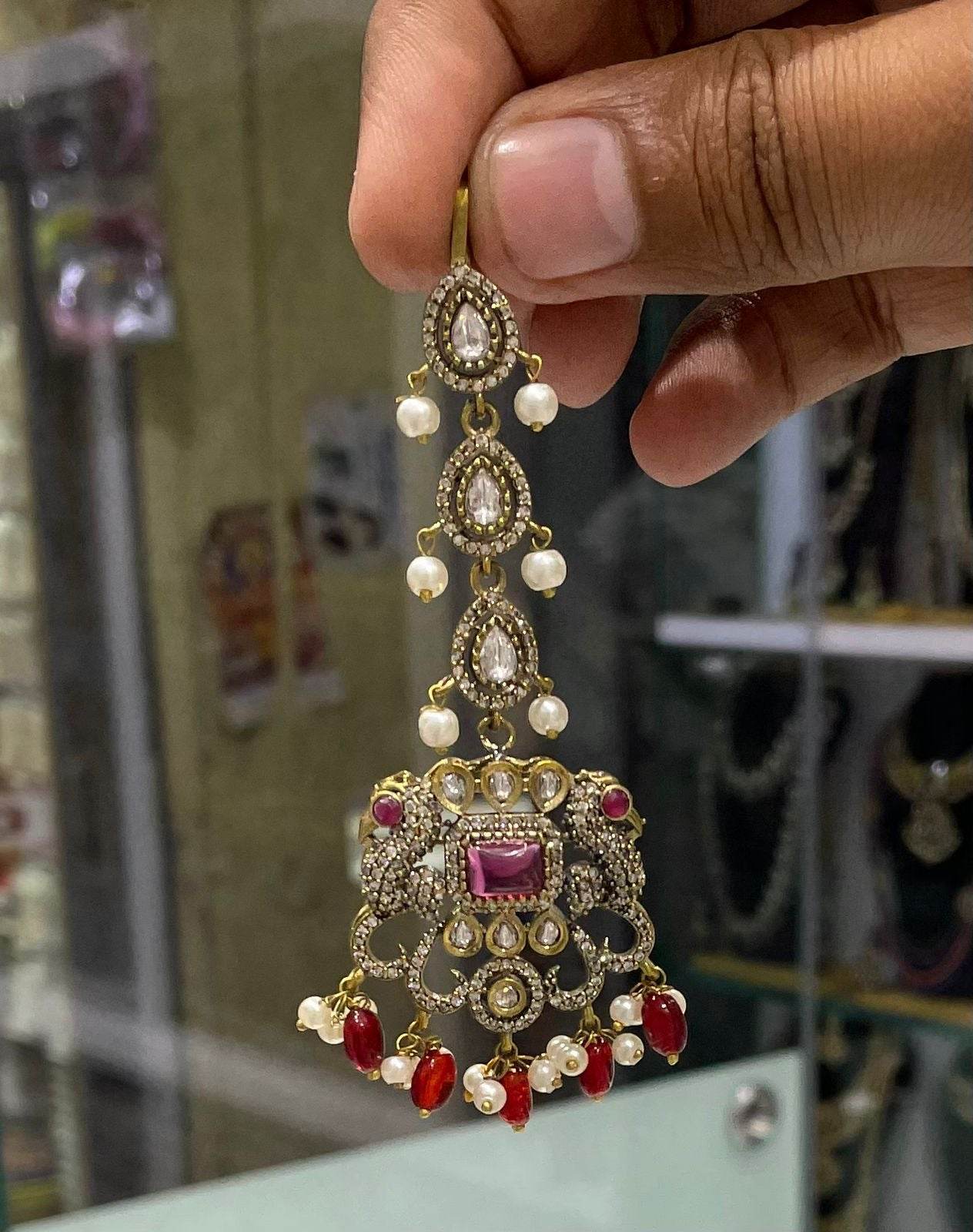 Victorian Polish with Moissanite Stones Tikka - Nakshatra Jewels