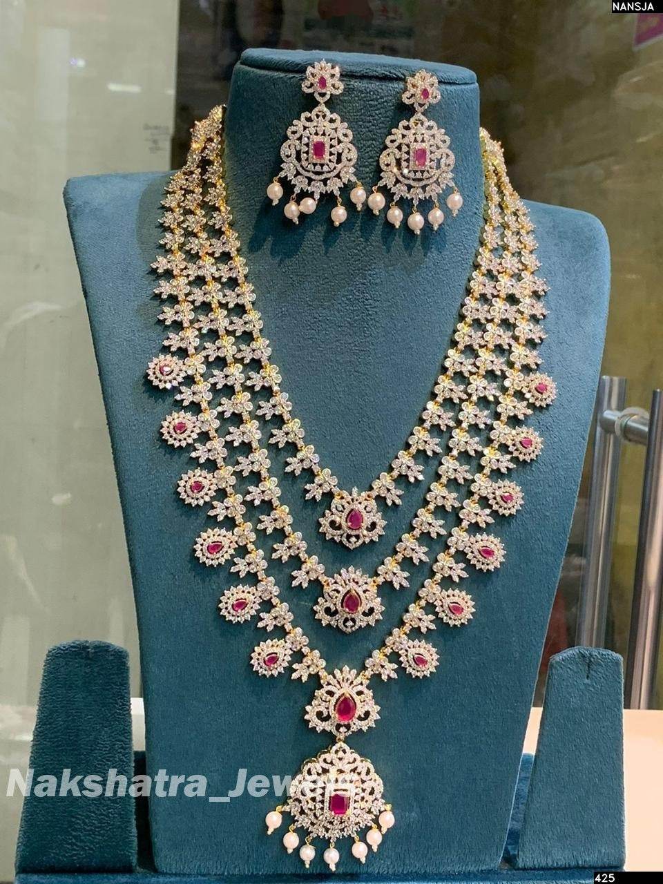 American Diamond Stones Bridal Layer Haram - Nakshatra Jewels