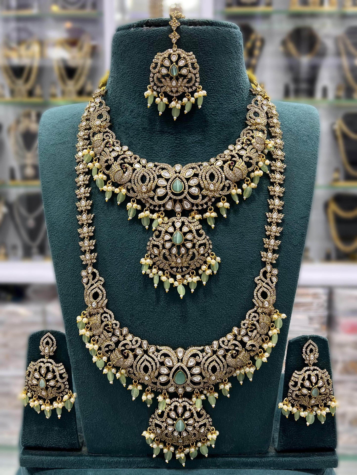 Victorian Polish with AD Stones Bridal Combo - Nakshatra Jewels