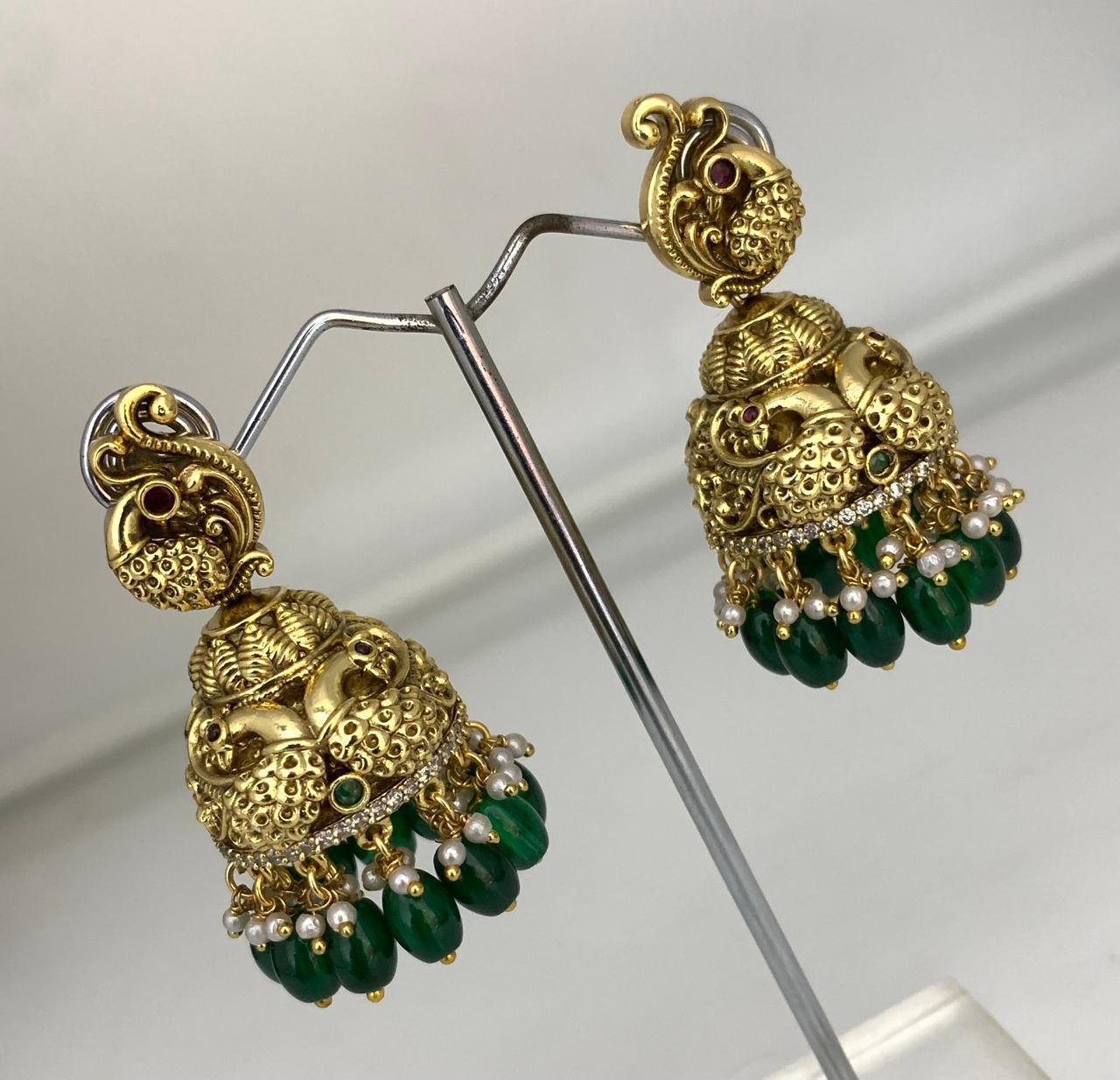 Nakshi Work with Kempu Stones Earrings