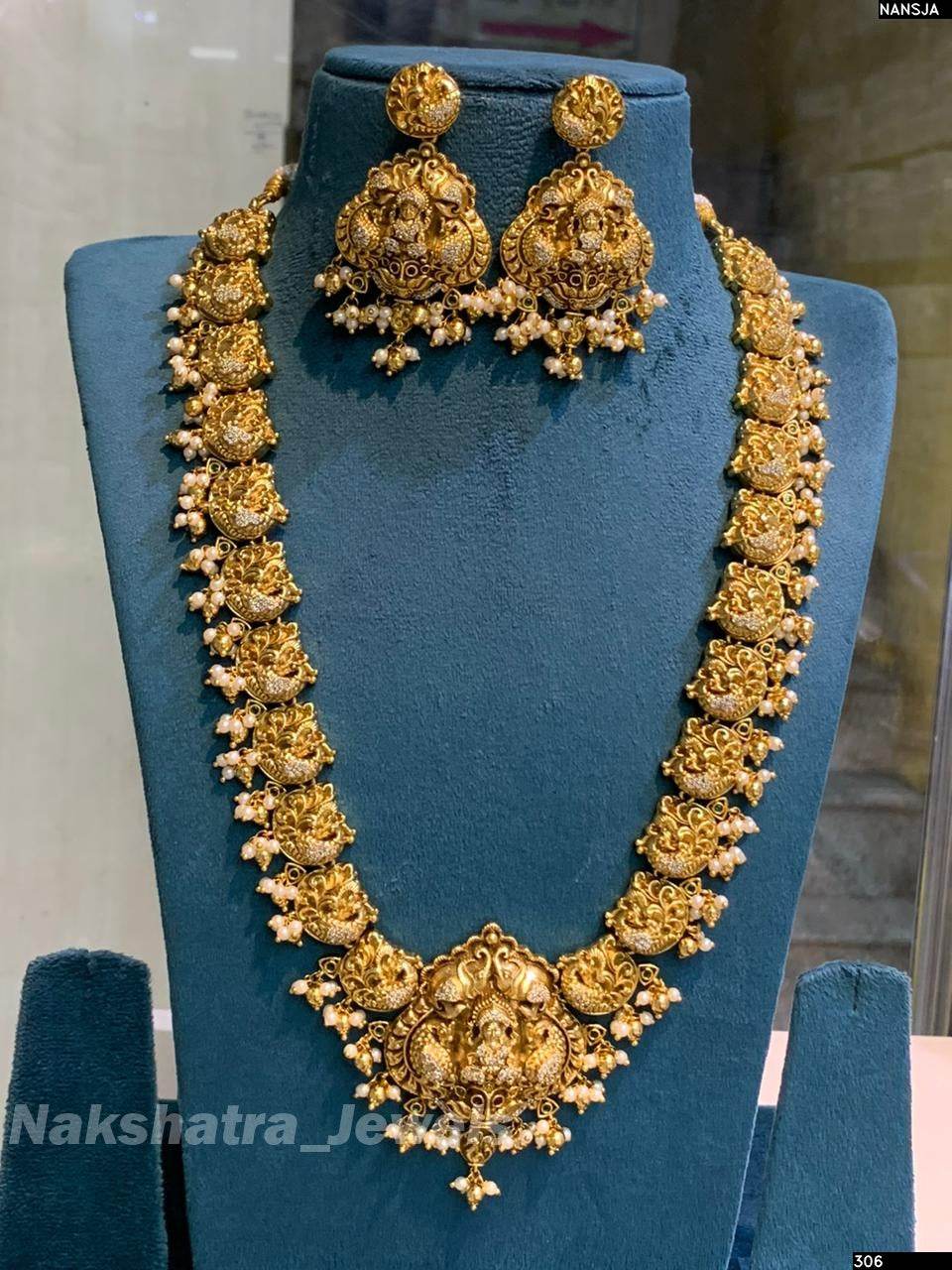 Nakshi work with AD Stones Bridal Necklace (Gold Replica) - Nakshatra Jewels