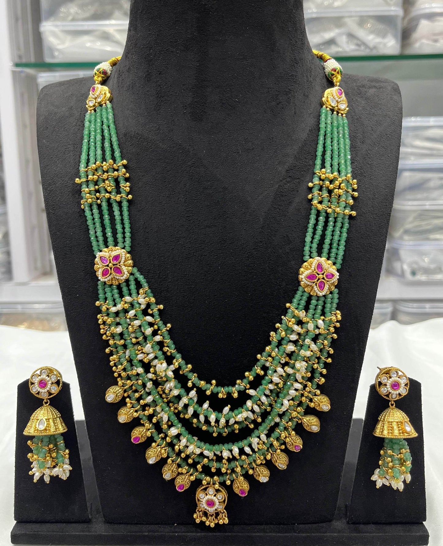 Semi Precious Beads Haram with Kundan Stones - Nakshatra Jewels