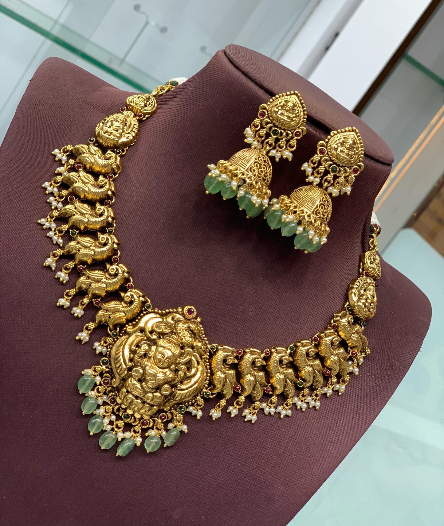 Nakshi Work with Kempu Stones Bridal Necklace