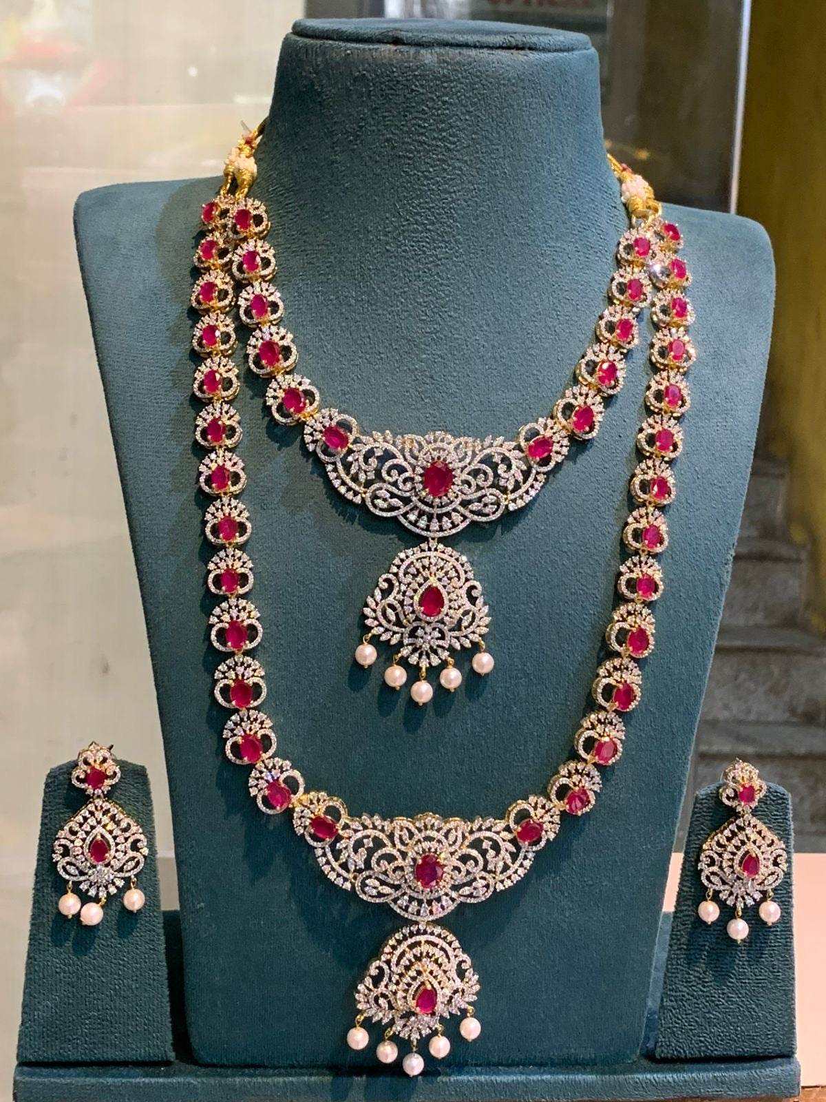 American Diamond Stones Bridal Combo Set - Nakshatra Jewels