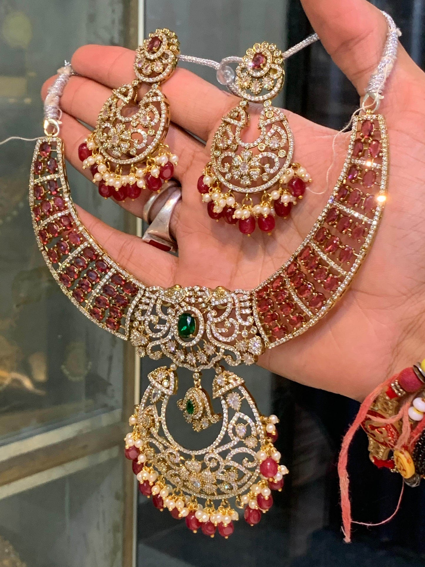 Victorian Polish with AD Stones Bridal Necklace - Nakshatra Jewels