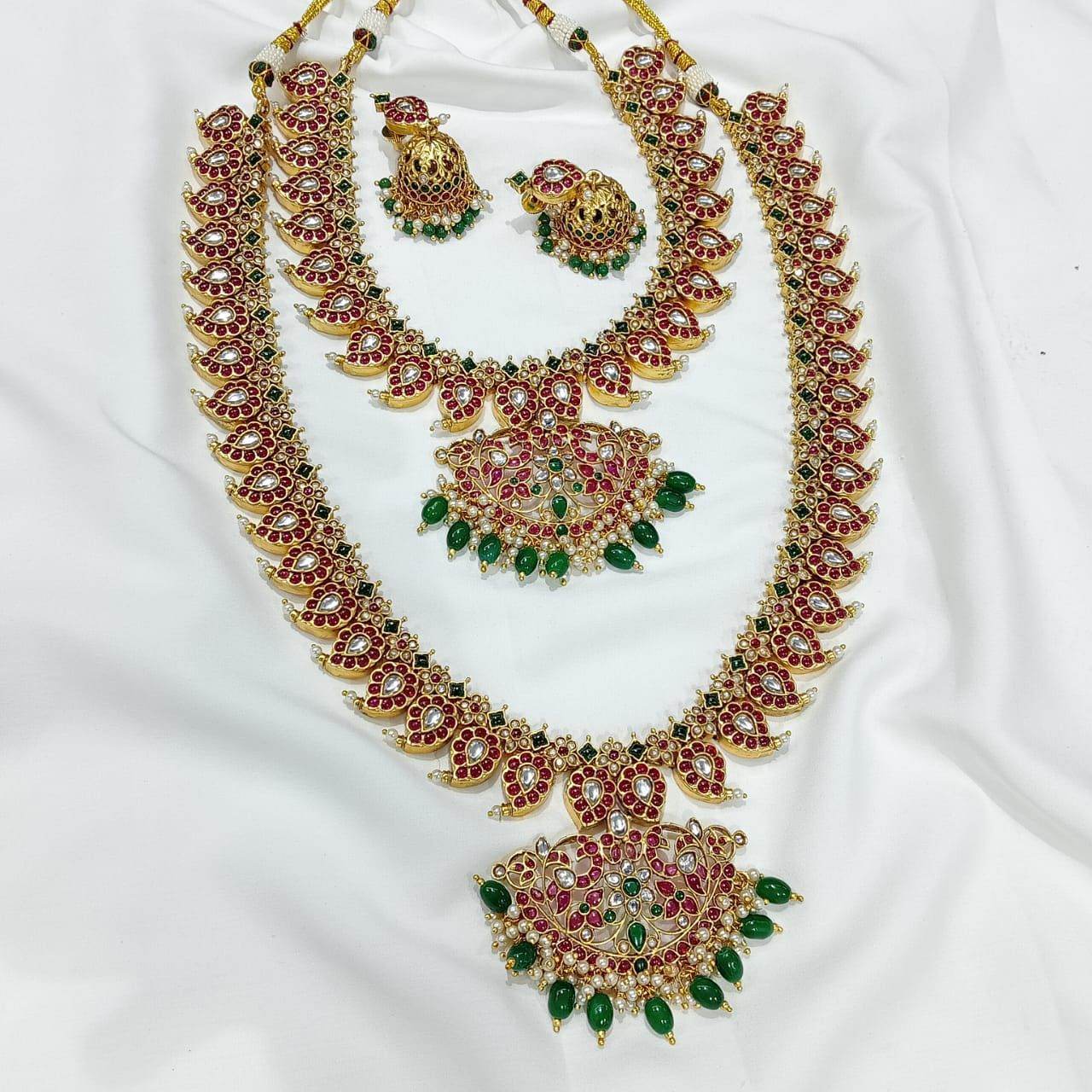 Nakshi Work with Kempu Stones Bridal Combo Set - Nakshatra Jewels