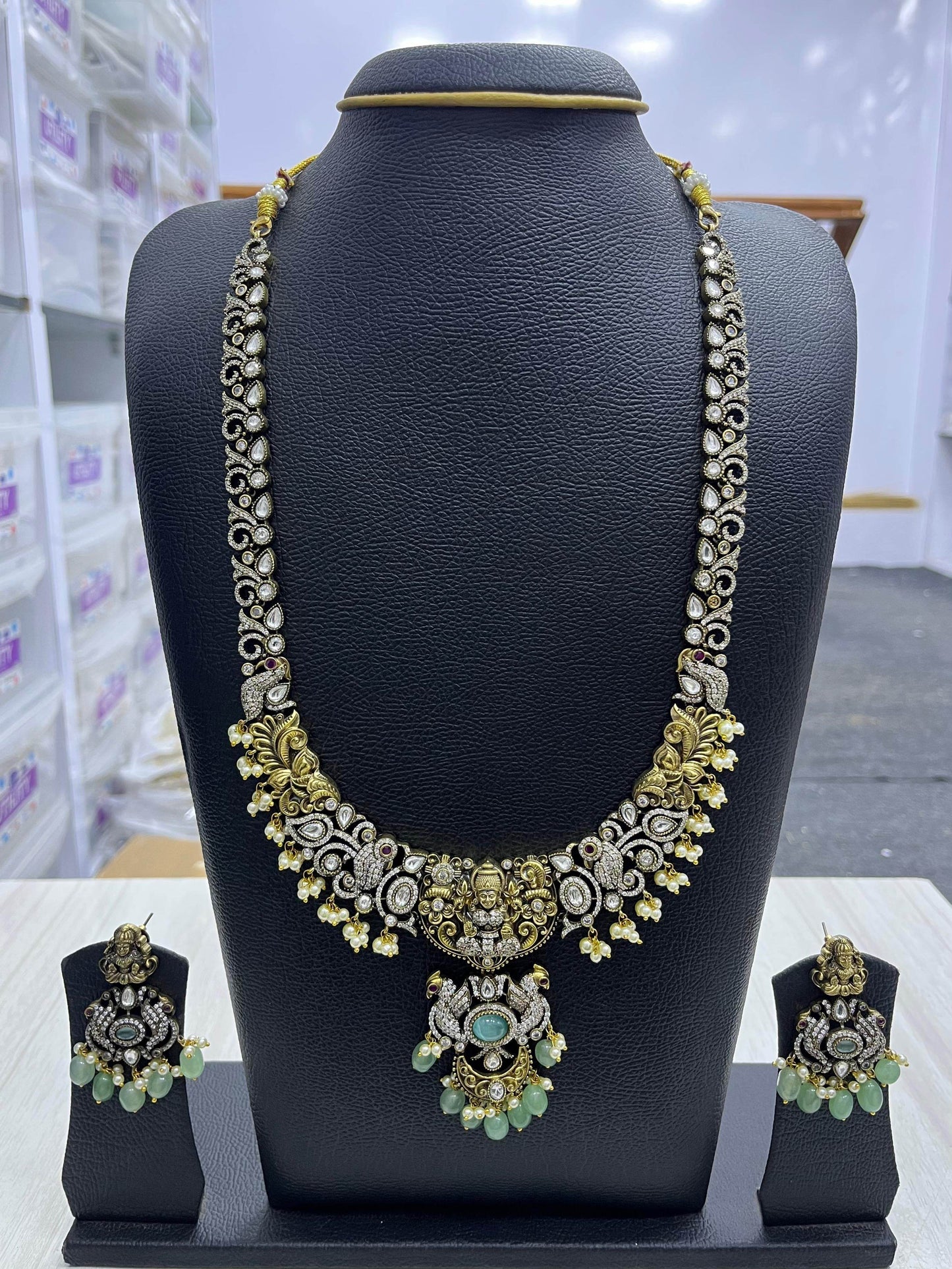 Victorian Polish with AD Stones and Nakshi work Haram - Nakshatra Jewels