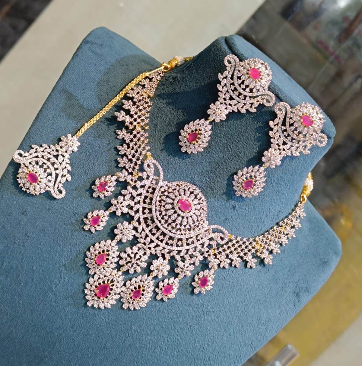 American Diamond Stones Bridal Necklace - Nakshatra Jewels