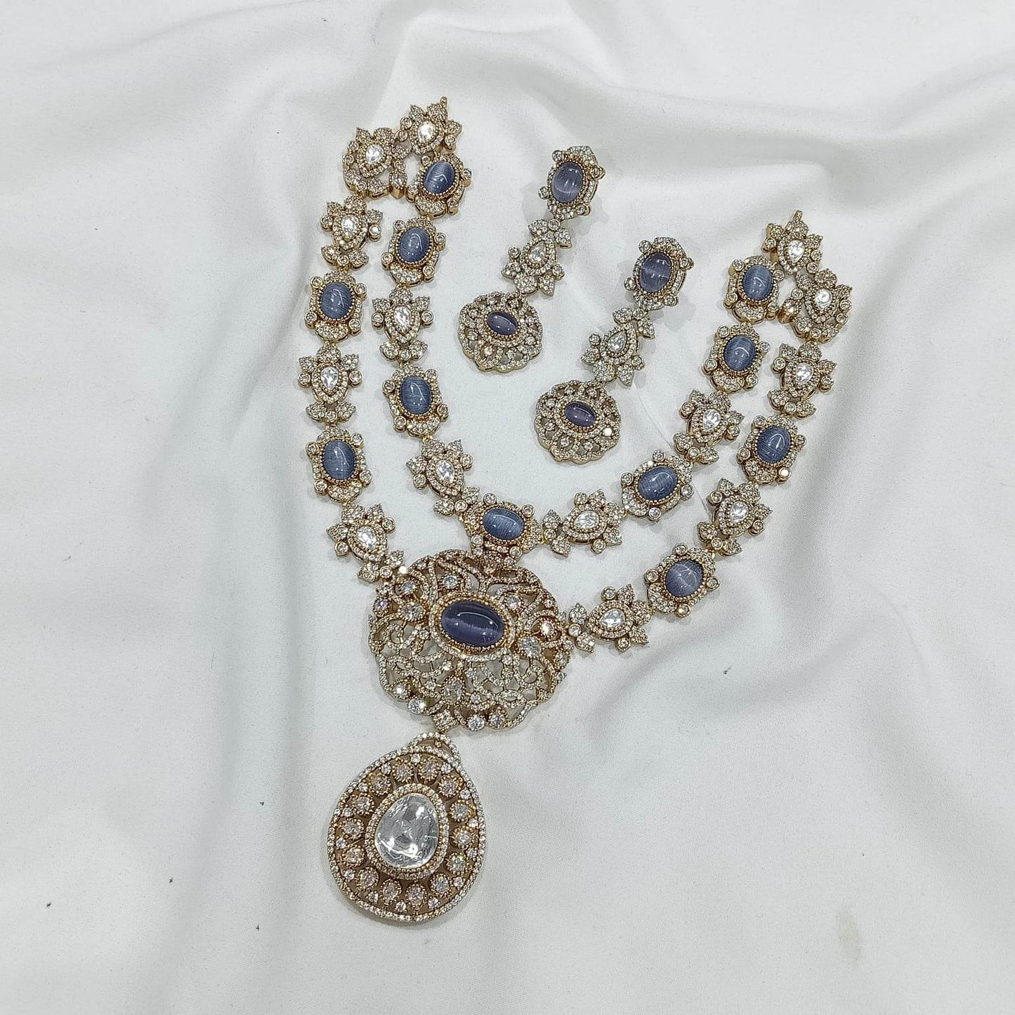 Victorian Polish with Moissanite & AD Stones Bridal Necklace - Nakshatra Jewels