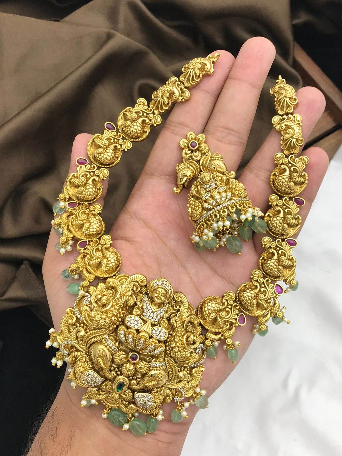 Nakshi Work with AD Stones Bridal Necklace - Nakshatra Jewels