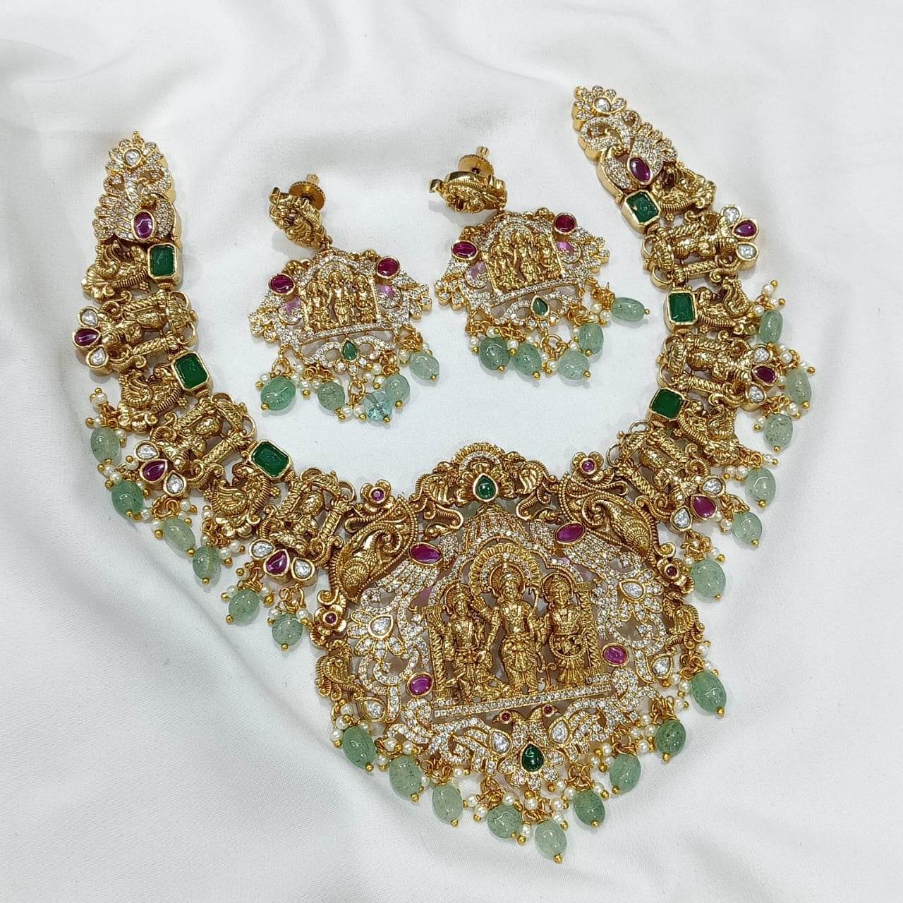 Nakshi Work withAD Stones Bridal Necklace - Nakshatra Jewels