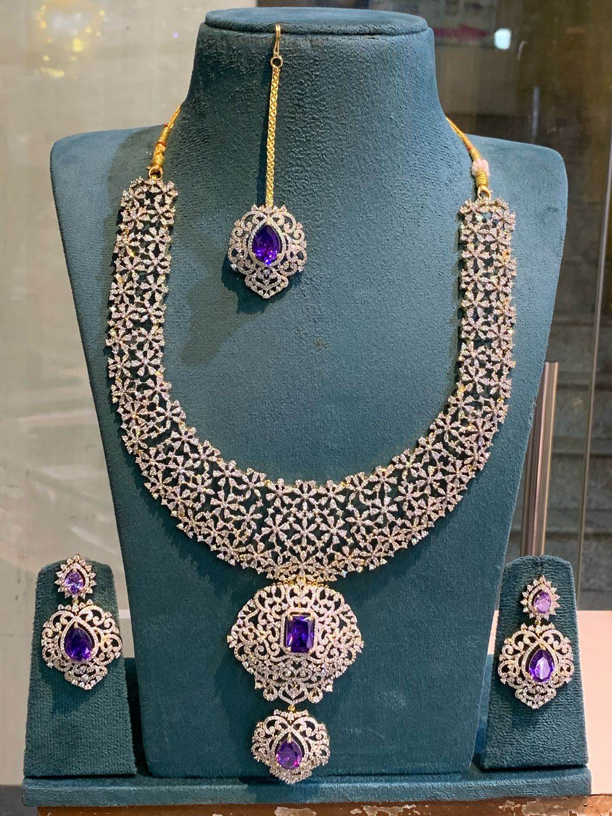 American Diamond Stones Bridal Haram - Nakshatra Jewels