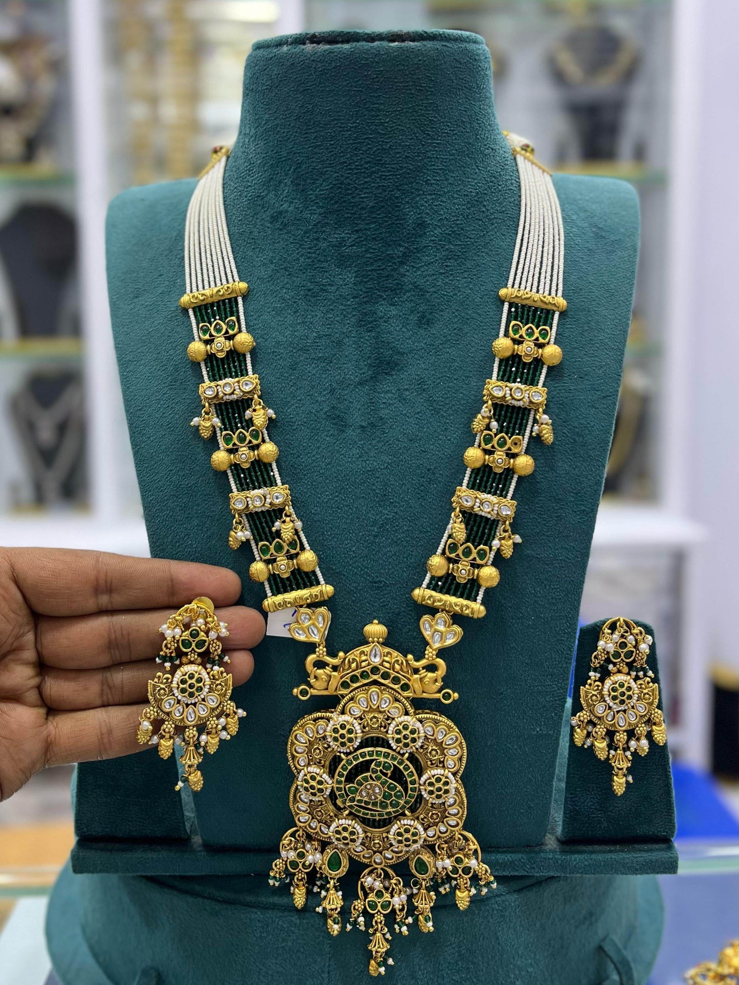 Nagasi work with AD Stones Pendent Beads Haram - Nakshatra Jewels