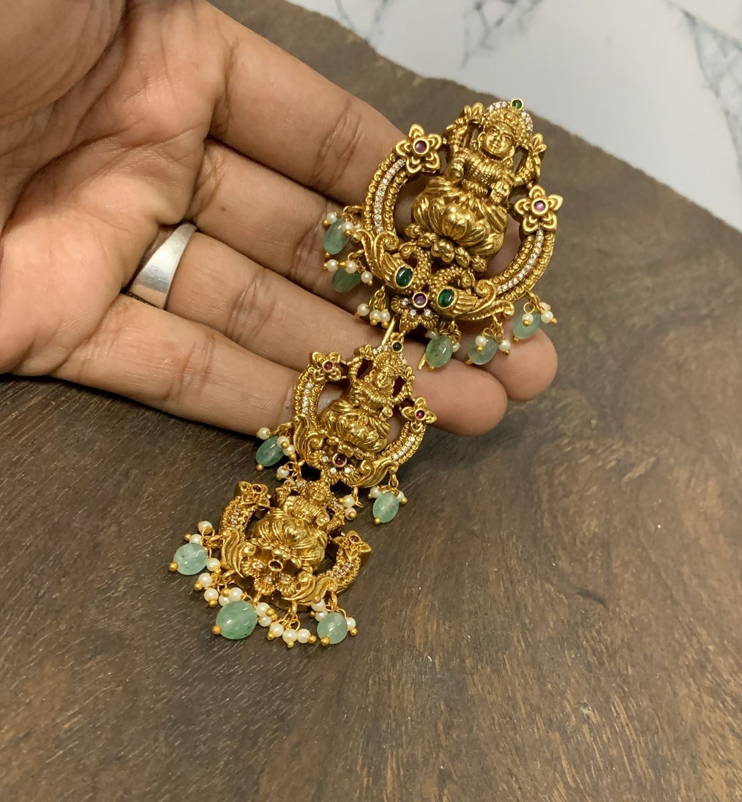 Hair Accessories - (Premium Nakshi work with Kempu Stone)