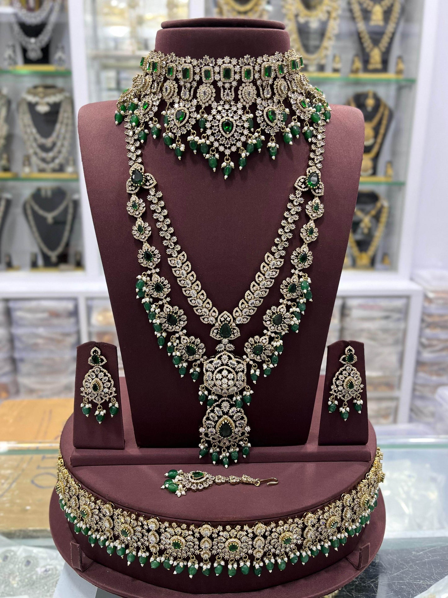Victorian Polish with Moissanite Stones Bridal Combo set - Nakshatra Jewels