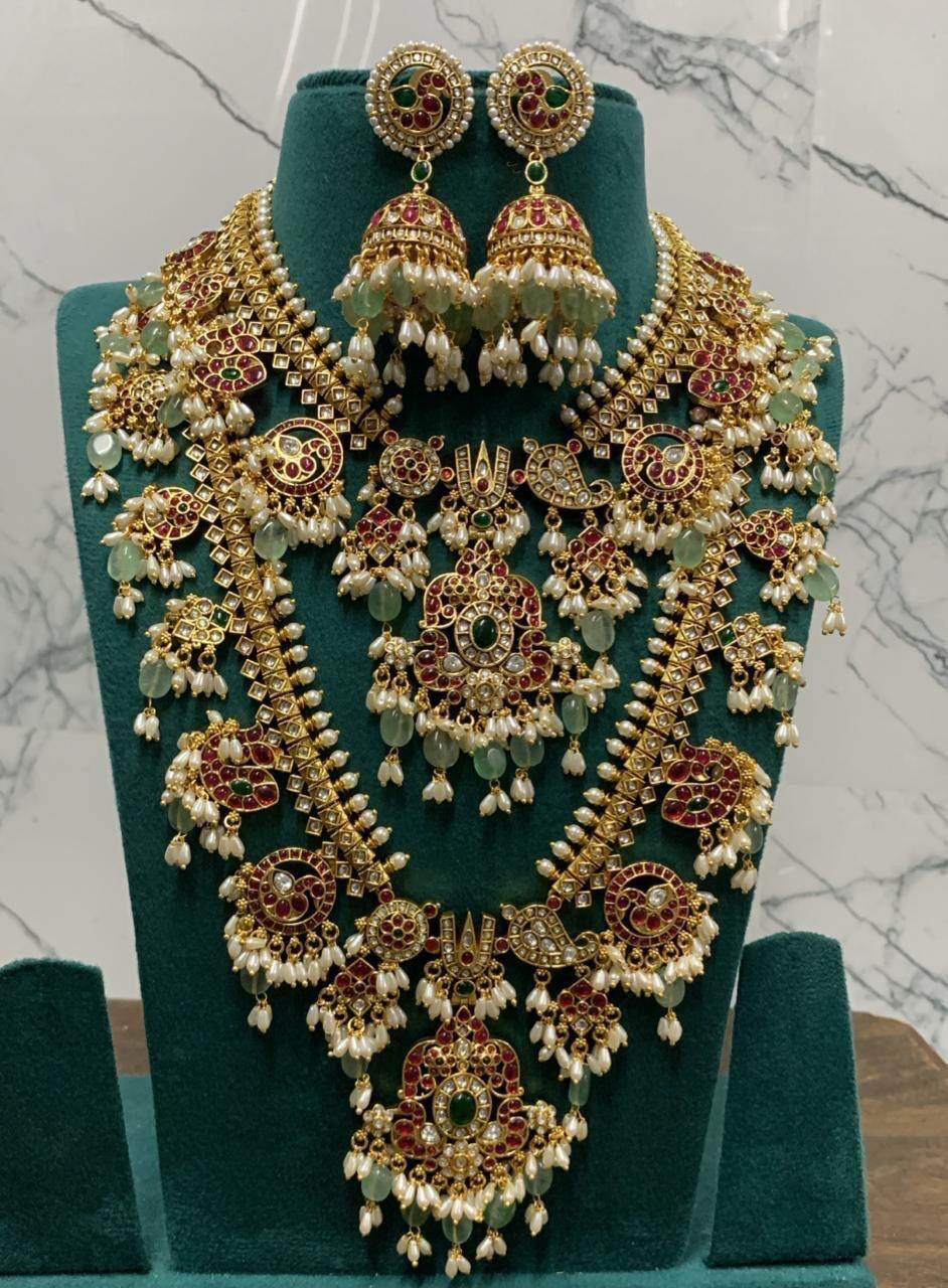 Kundan Stones Whith Guttapusal Bridal Combo Set - Nakshatra Jewels