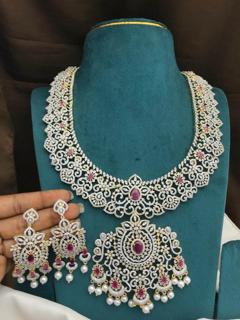 American Diamond Stones Bridal Haram - Nakshatra Jewels