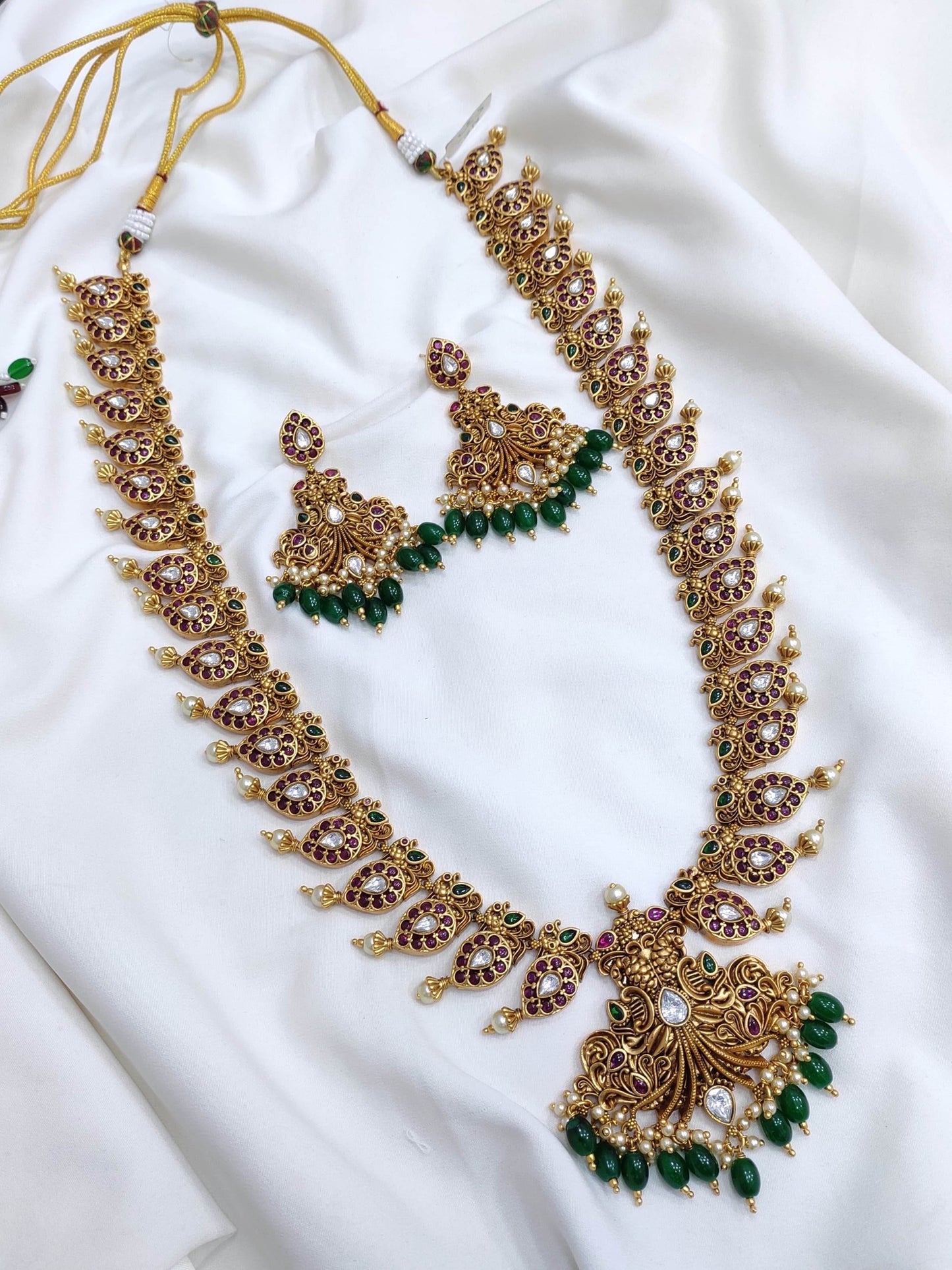 Nagasi Work with Kempu Stones Bridal Haram - Nakshatra Jewels