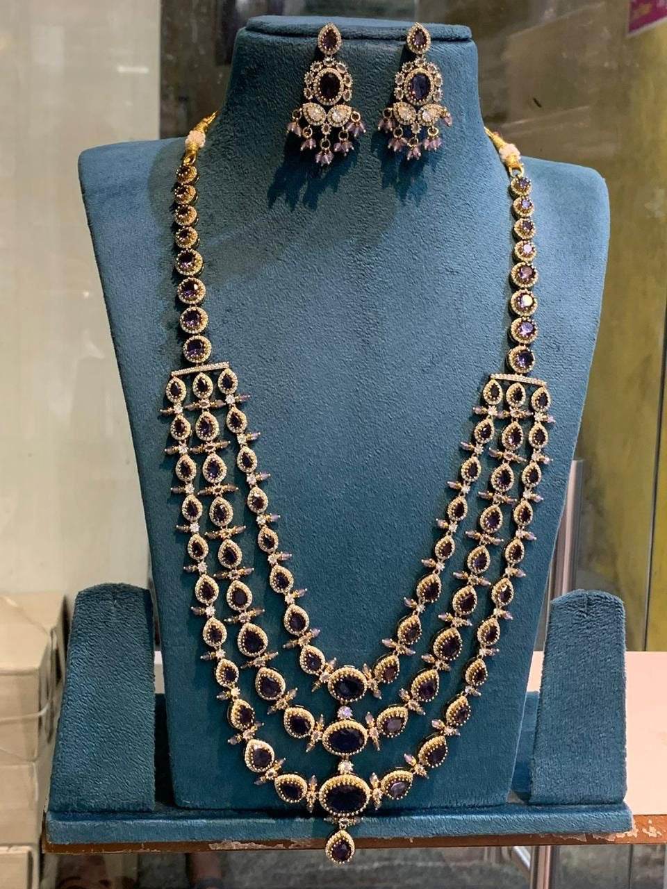 Victorian Polish with AD Stones Layer Haram - Nakshatra Jewels