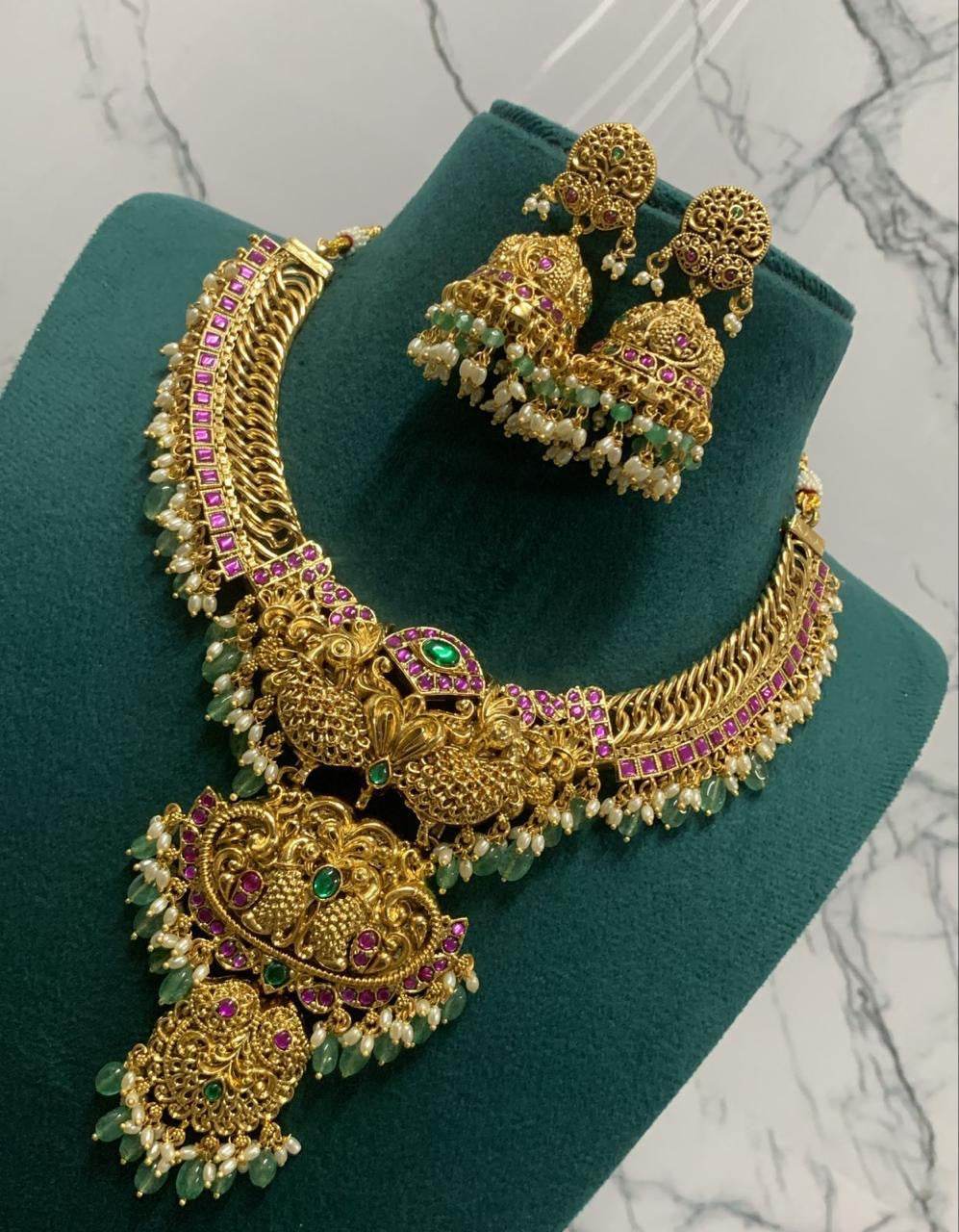 Nakshi Work with Jaadu Kundan Stones Bridal Necklace - Nakshatra Jewels
