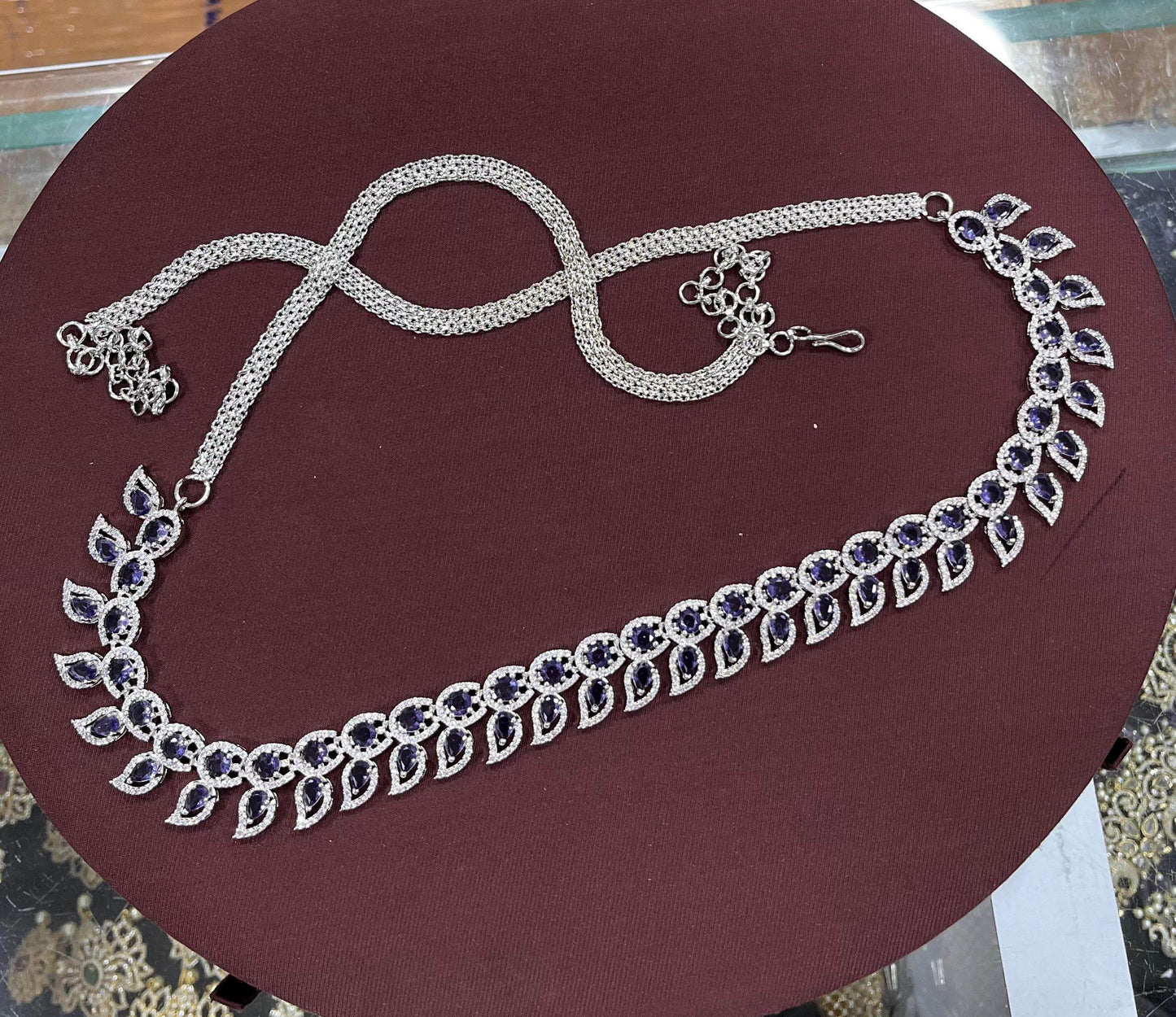 American Diamond Stones Hip Chain (Silver polish) - Nakshatra Jewels