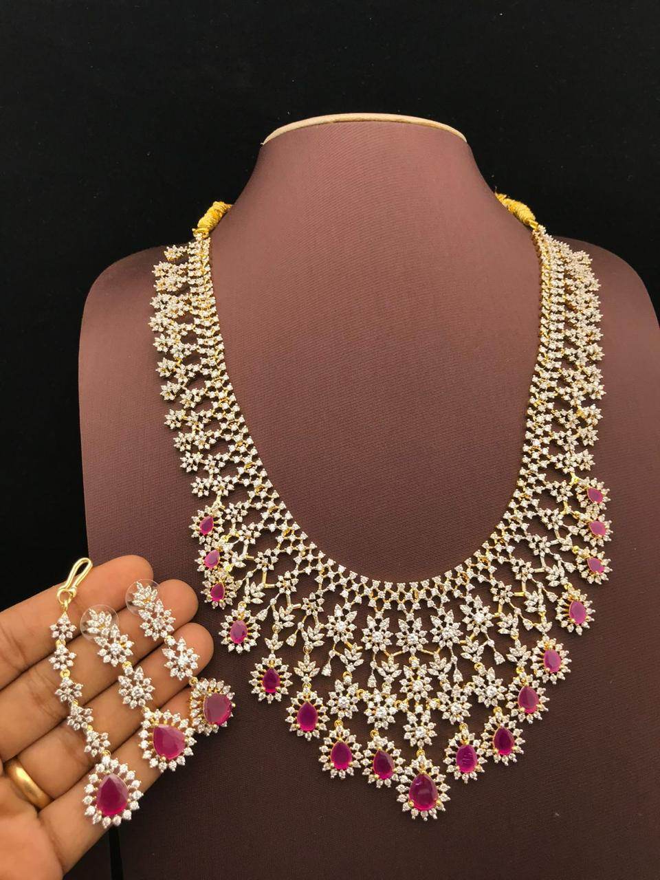 American Diamond Stones Bridal Haram - Nakshatra Jewels