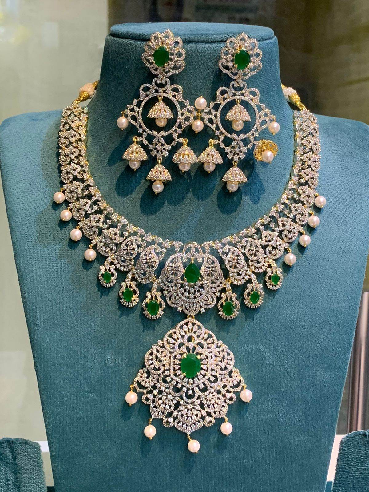 American Diamond Stones Bridal Necklace - Nakshatra Jewels