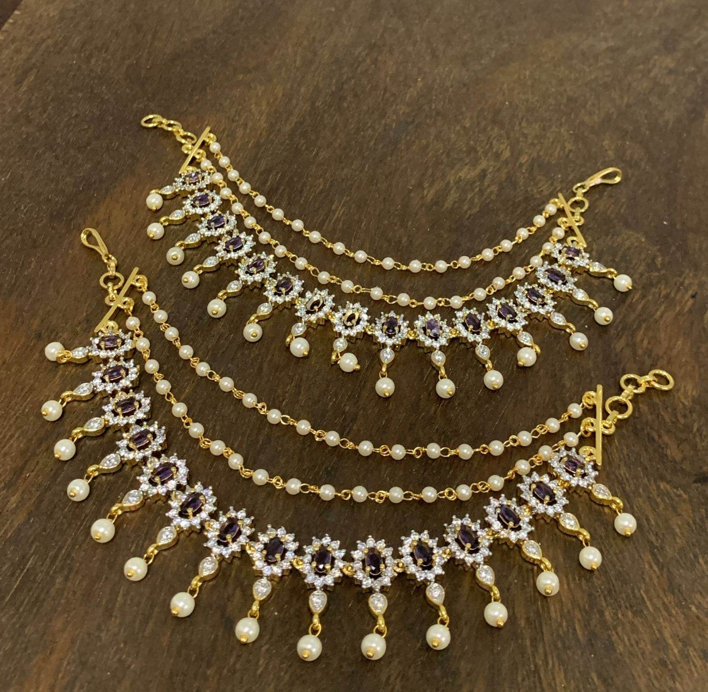 Premium Matt withCZ Stones Ear Chains - Nakshatra Jewels