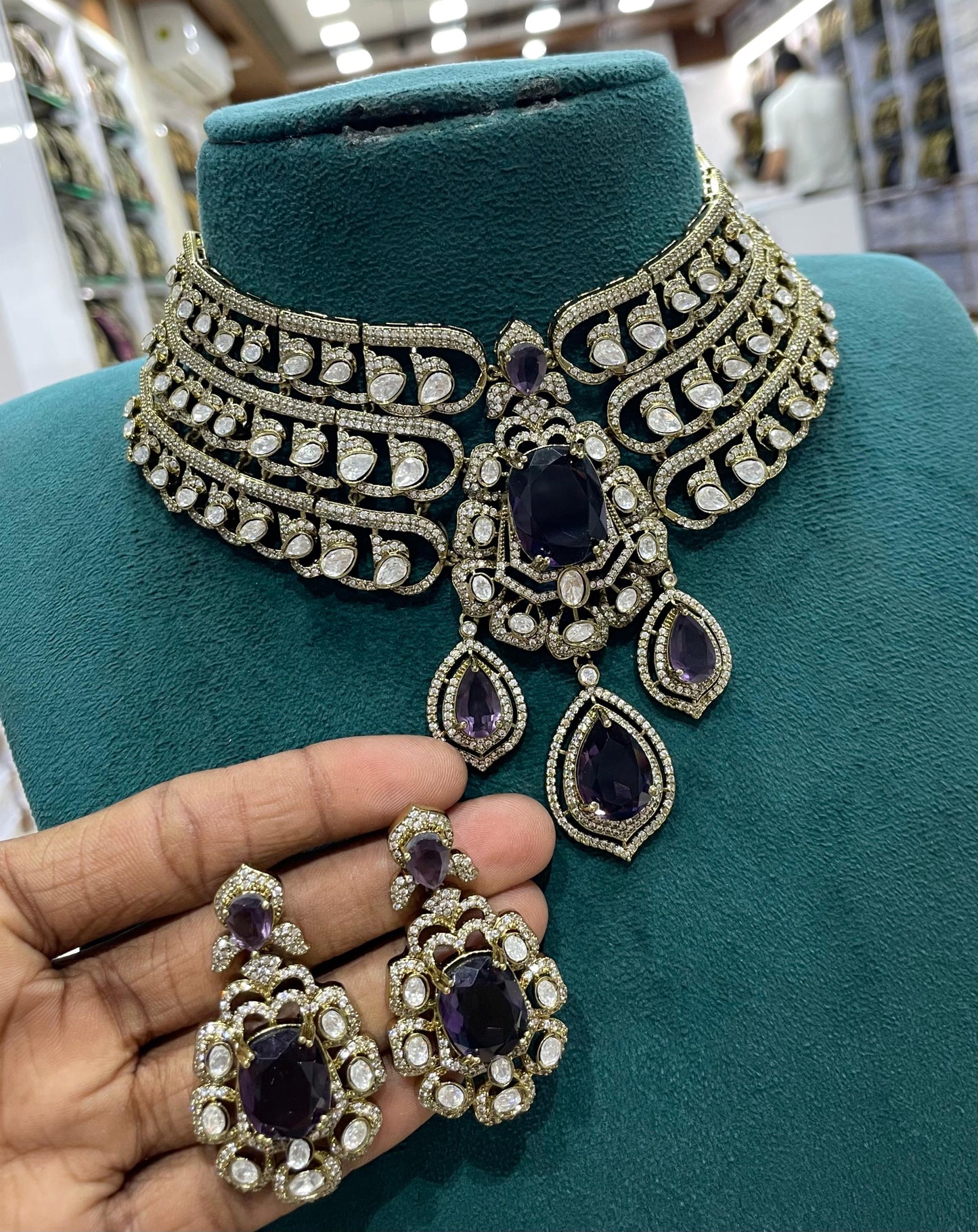 Victorian Polish with AD & Mossianite Stones Bridal Choker
