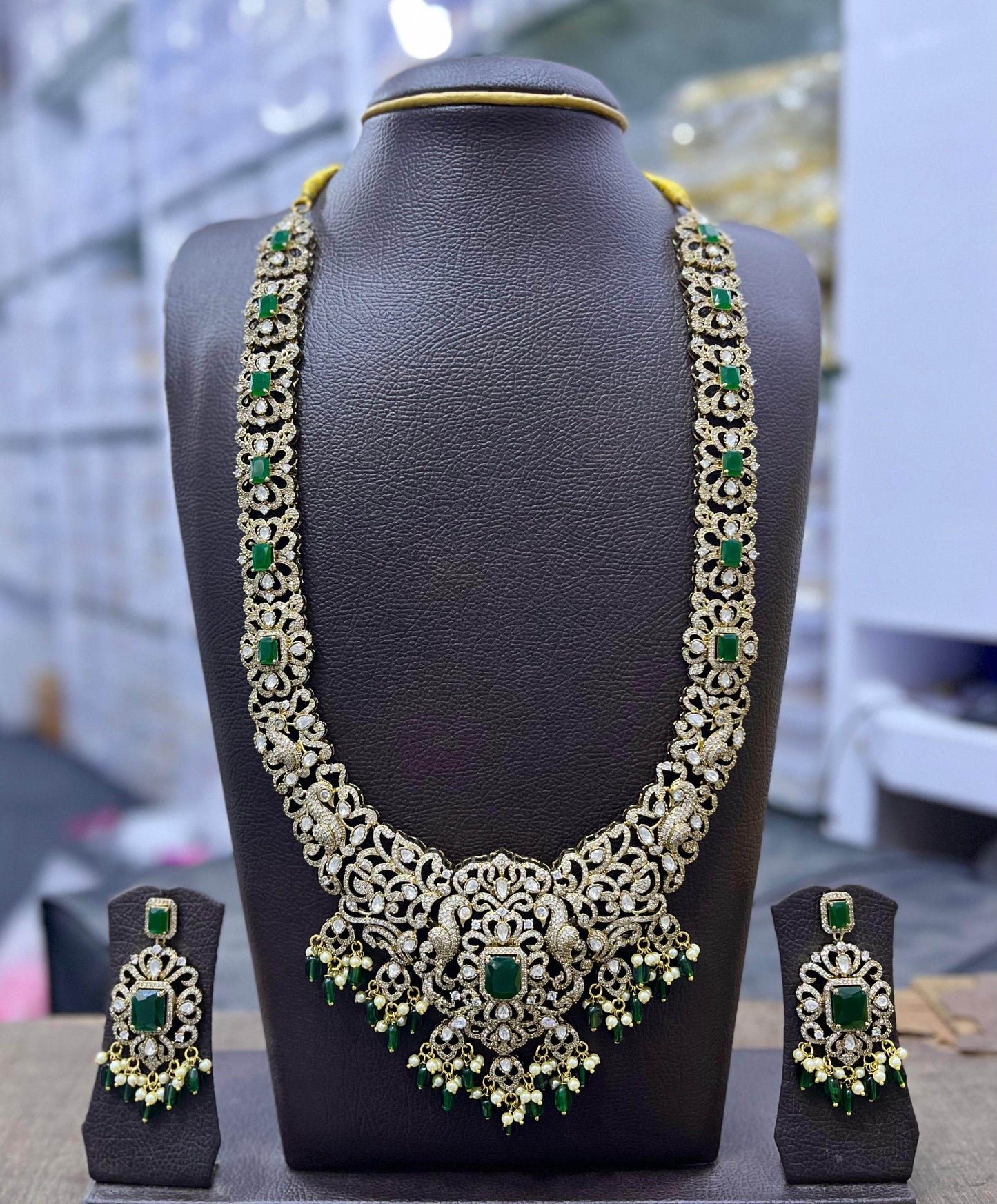 Victorian Polish Moissanite and AD Stones Bridal Haram - Nakshatra Jewels