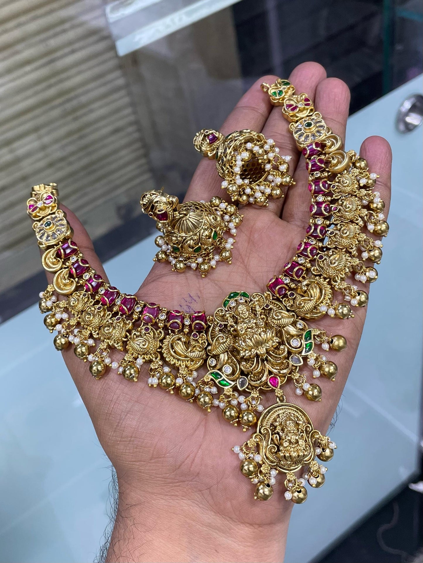 Nakshi Work with Kundan Stones Bridal Necklace