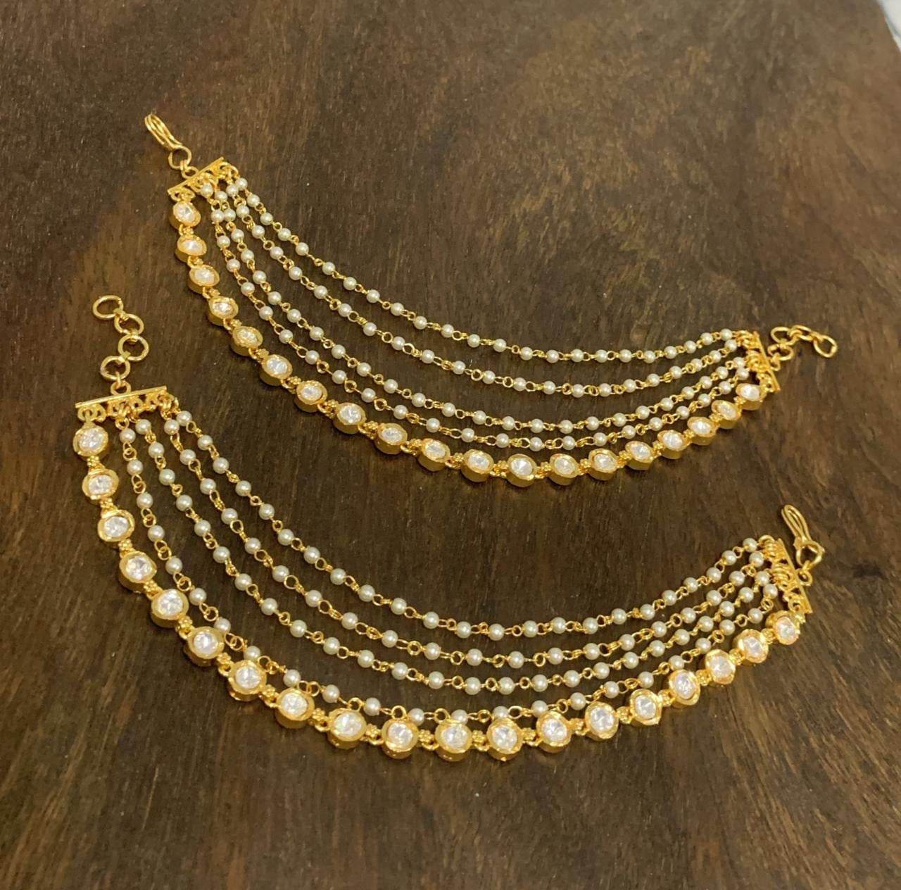 Premium Matt with Kempu Stones Ear Chains - Nakshatra Jewels