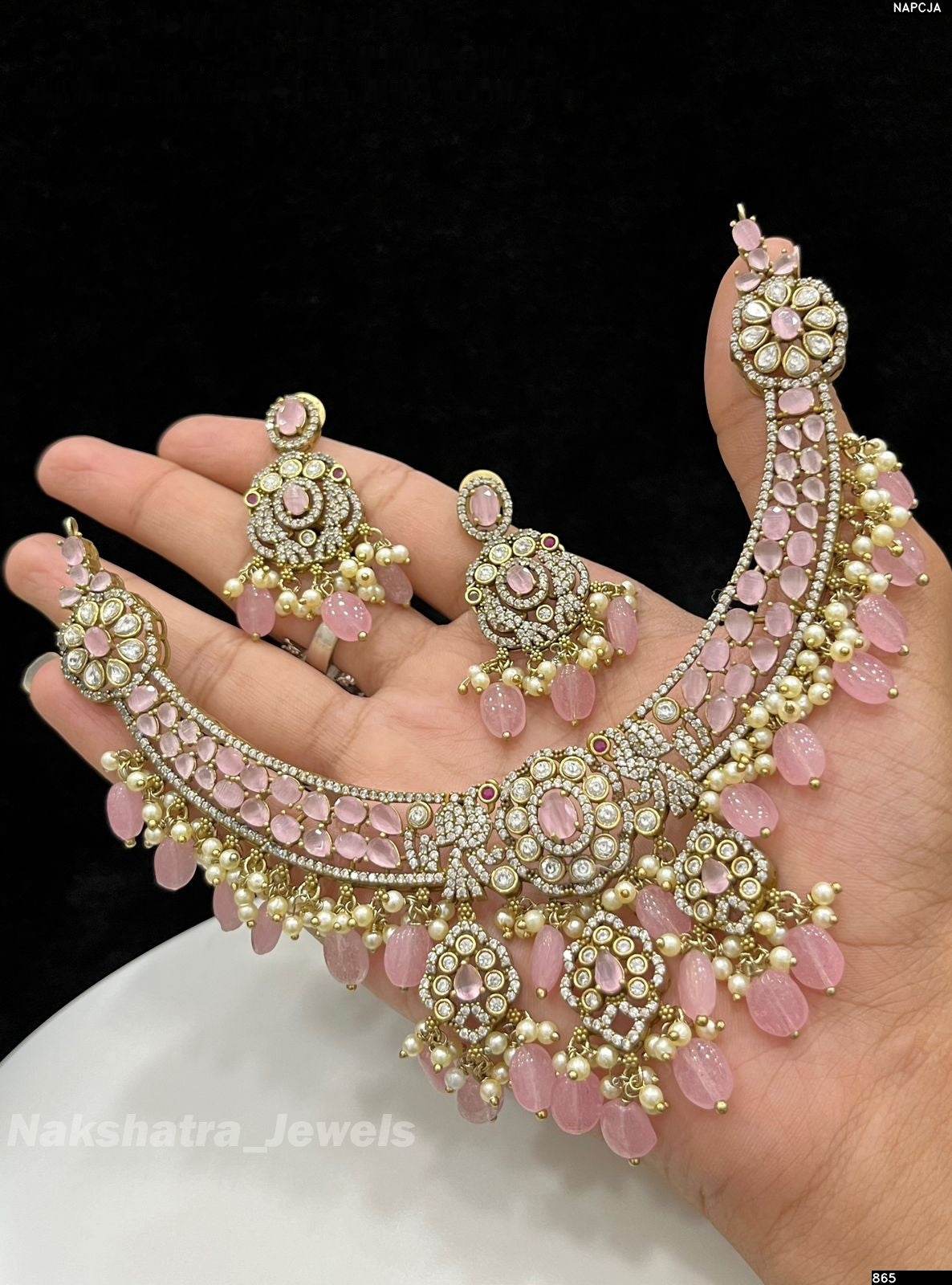 Victorian Polish AD Stones Bridal Necklace - Nakshatra Jewels