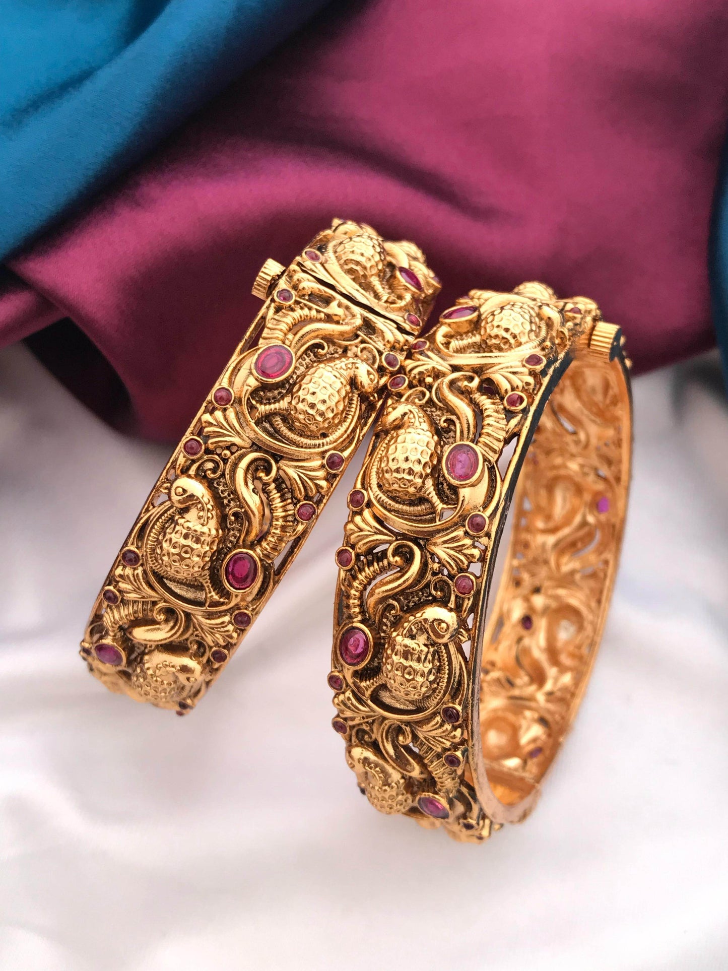Premium Matt with Kempu Stones Openable Bangles - Nakshatra Jewels
