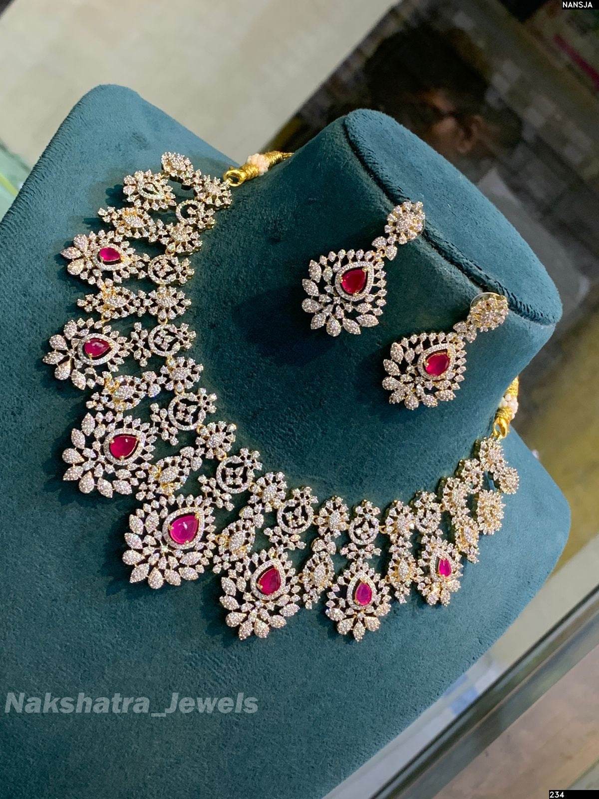 American Diamond Stones Bridal Necklace - Nakshatra Jewels