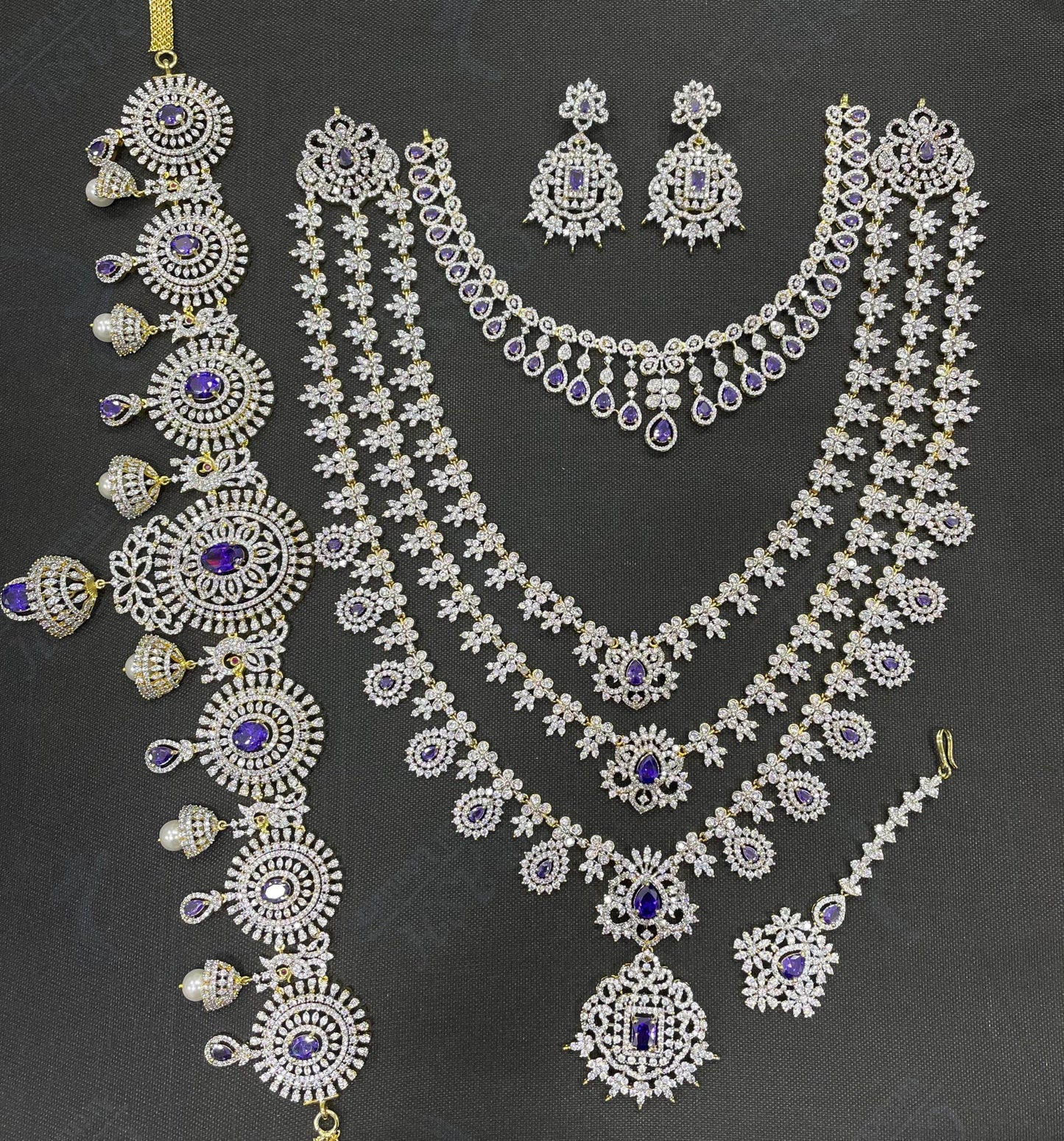 American Diamond Stones Bridal Combo Set - Nakshatra Jewels