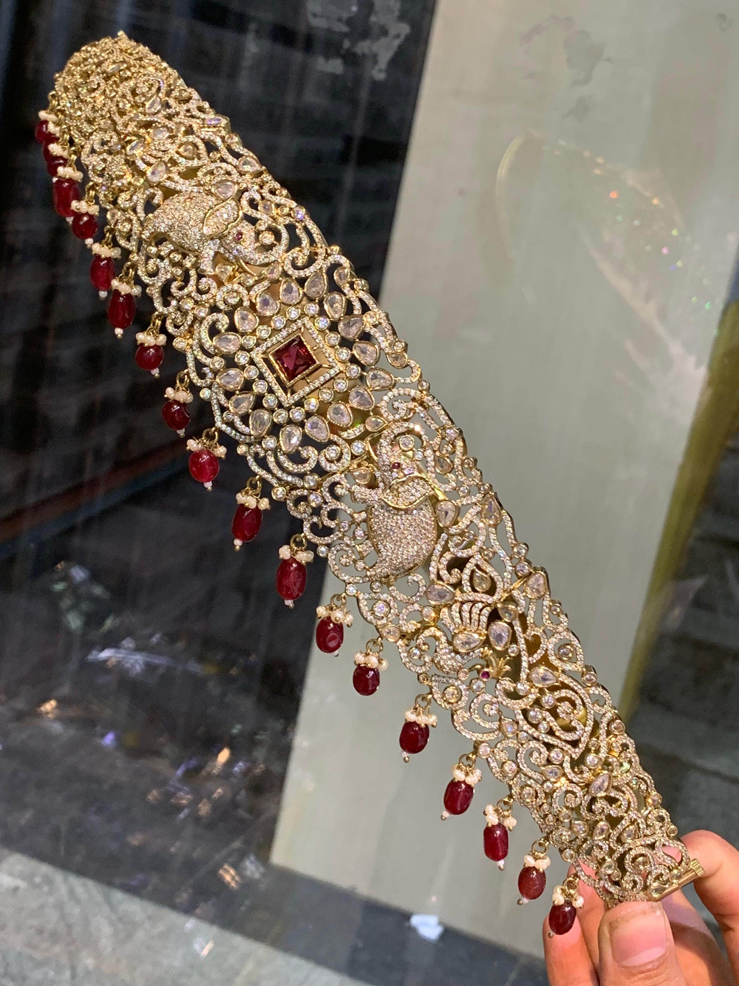 Victorian Polish AD Stones Bridal Hip Belt - Nakshatra Jewels