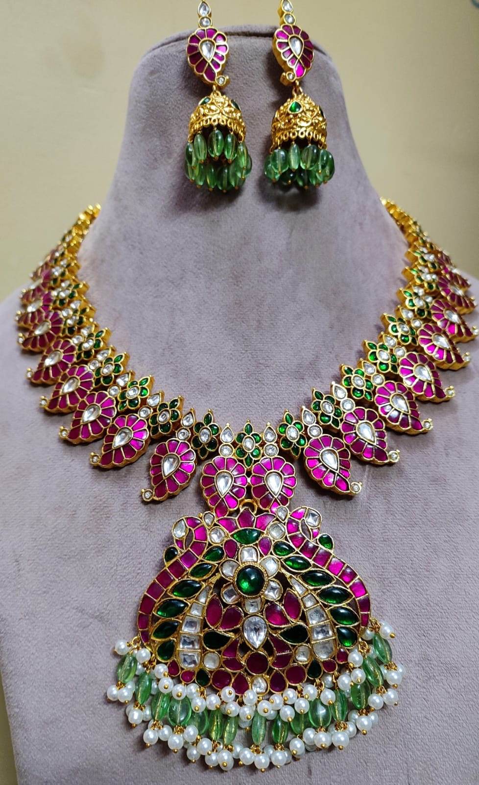 Jadau Kundan Stones Bridal Necklace (Gold Replica) - Nakshatra Jewels