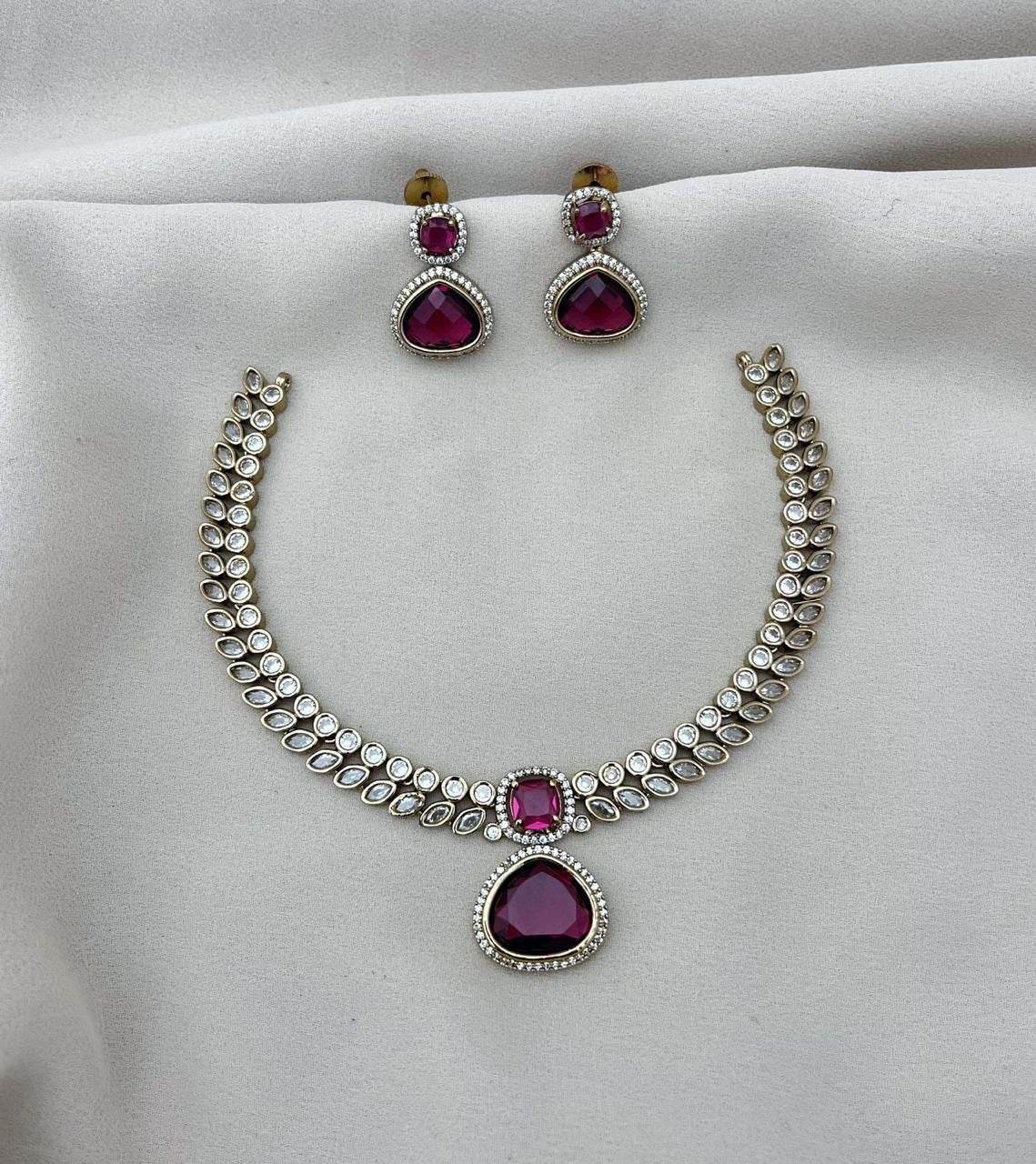 Victorian Polish AD Stones Necklace - Nakshatra Jewels