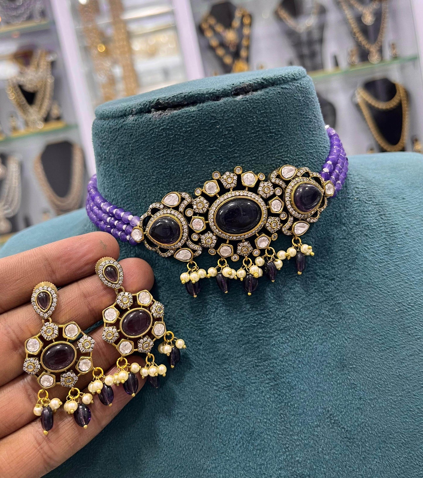 Victorian Polish AD Stones Choker - Nakshatra Jewels